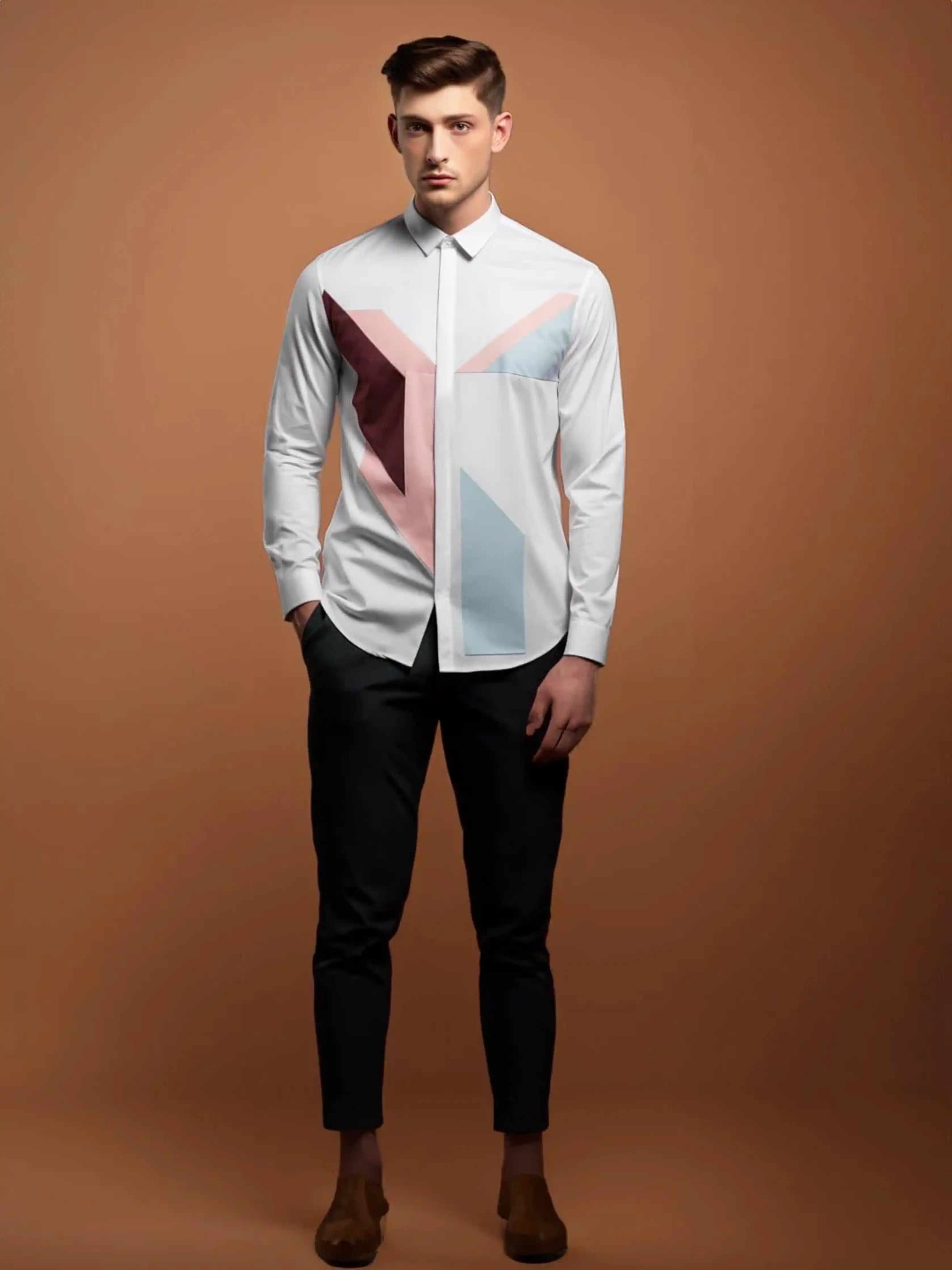 Color blockParty Wear White Shirt