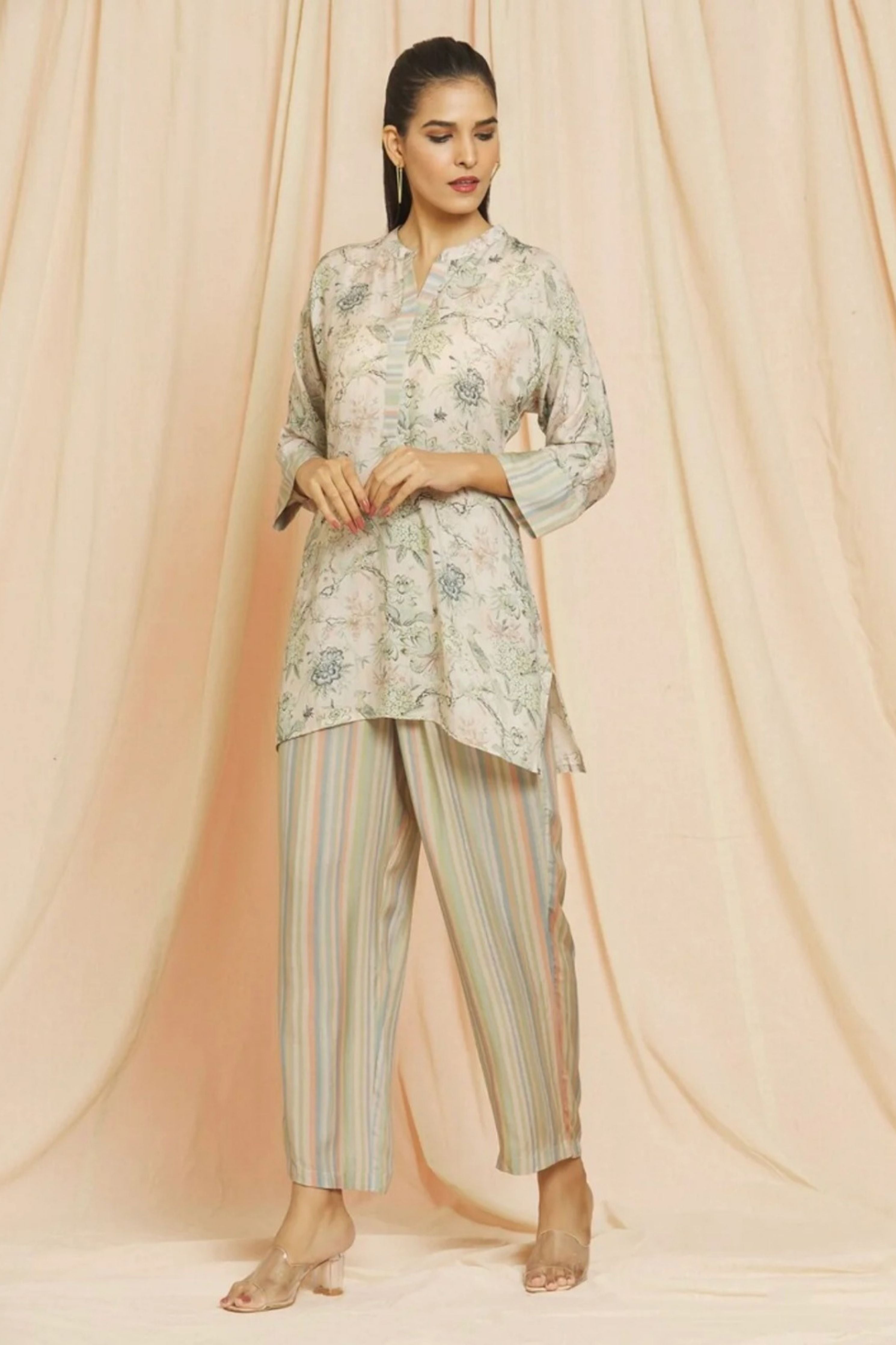Beige Co-Ord Bird Print Set