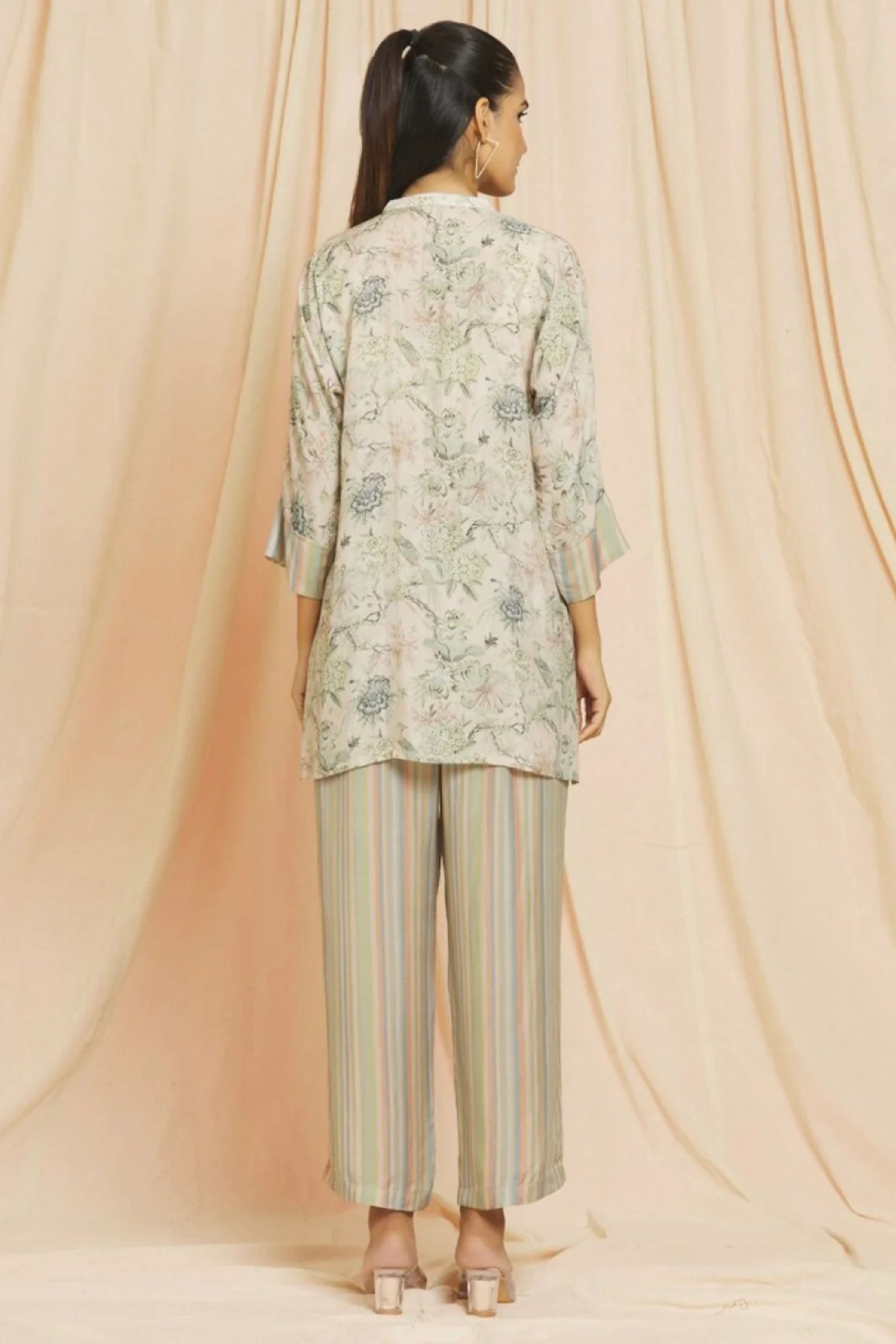 Beige Co-Ord Bird Print Set