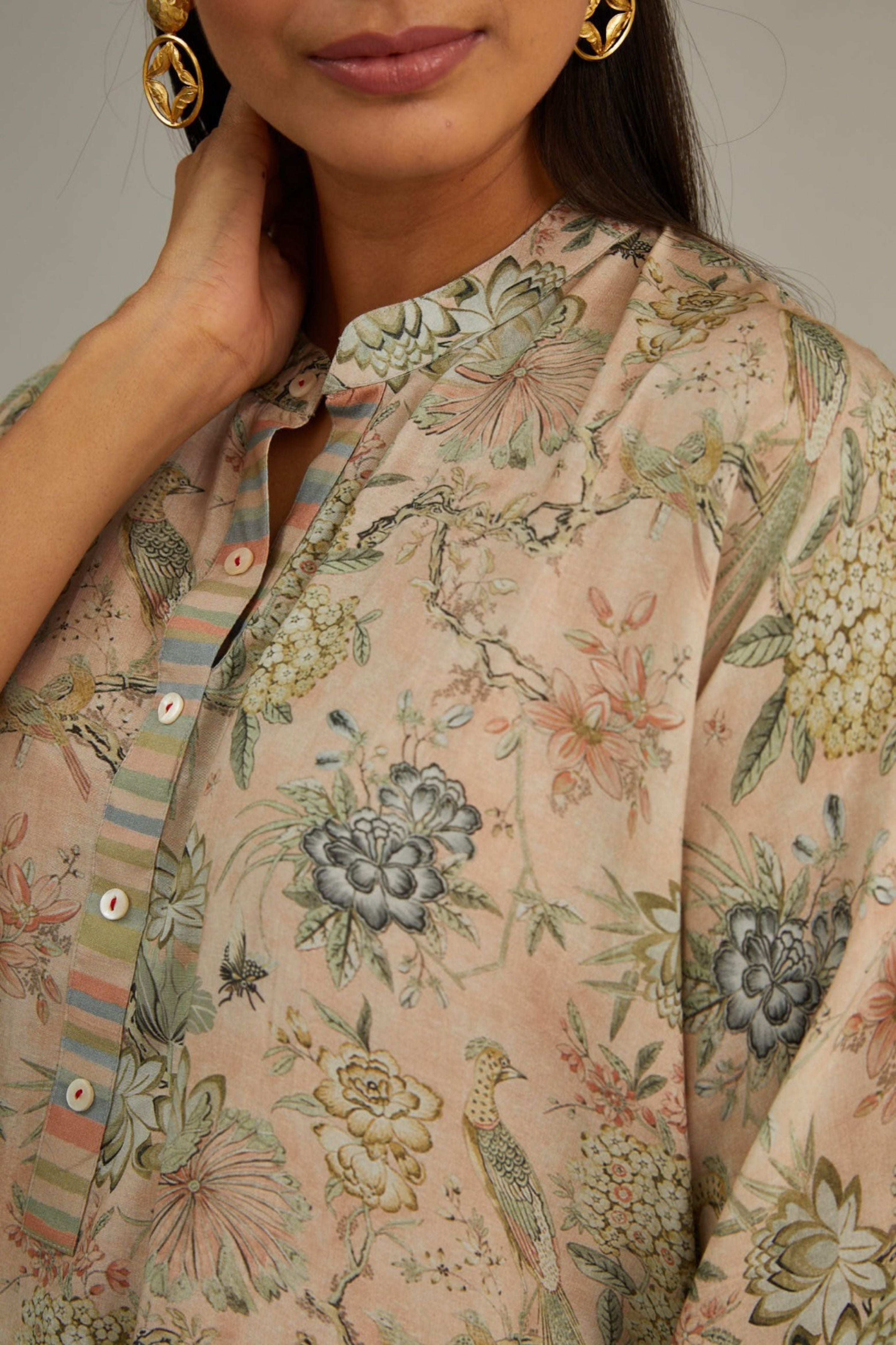 Beige Co-Ord Bird Print Set