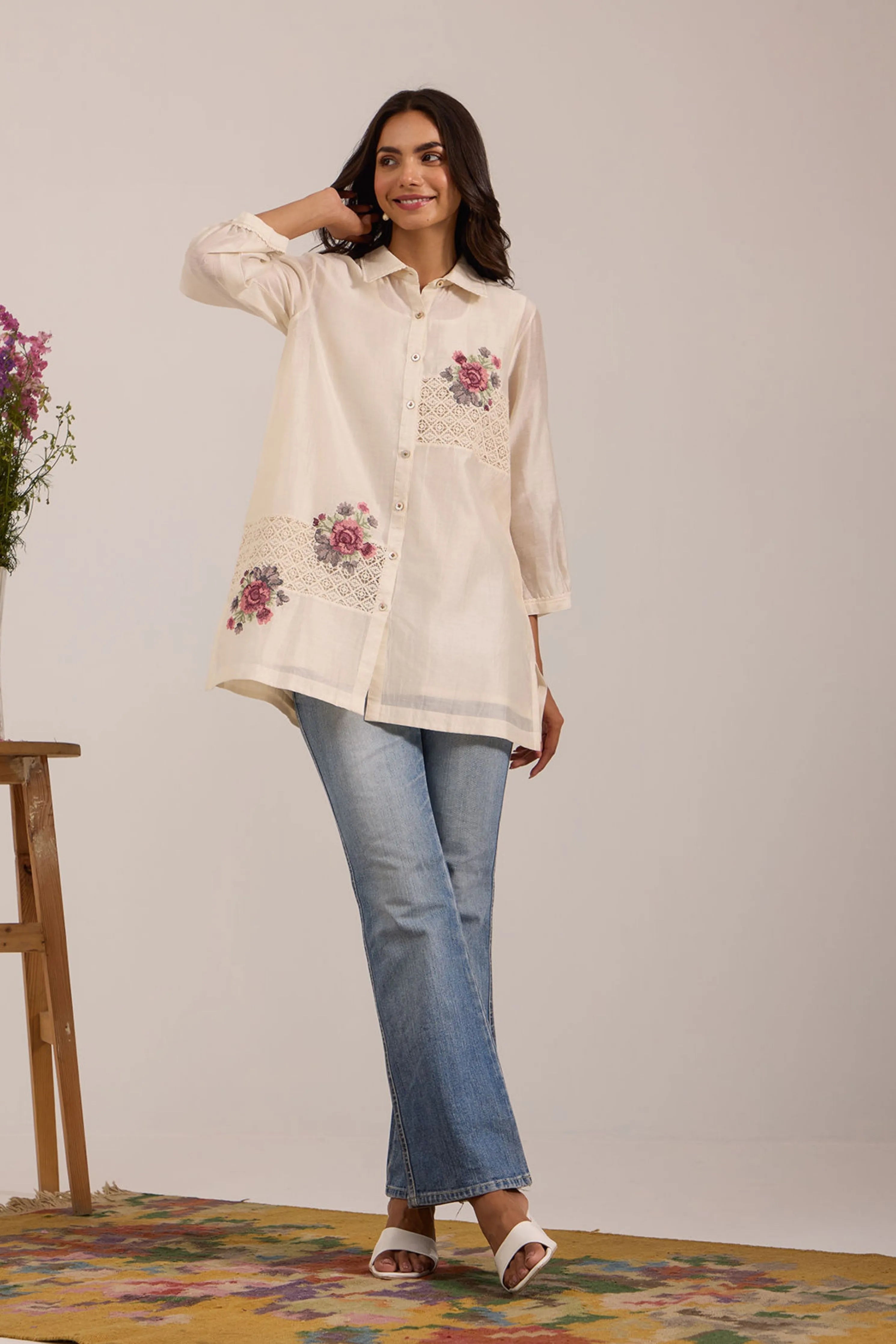 Off-White Chanderi Co-Ord Set