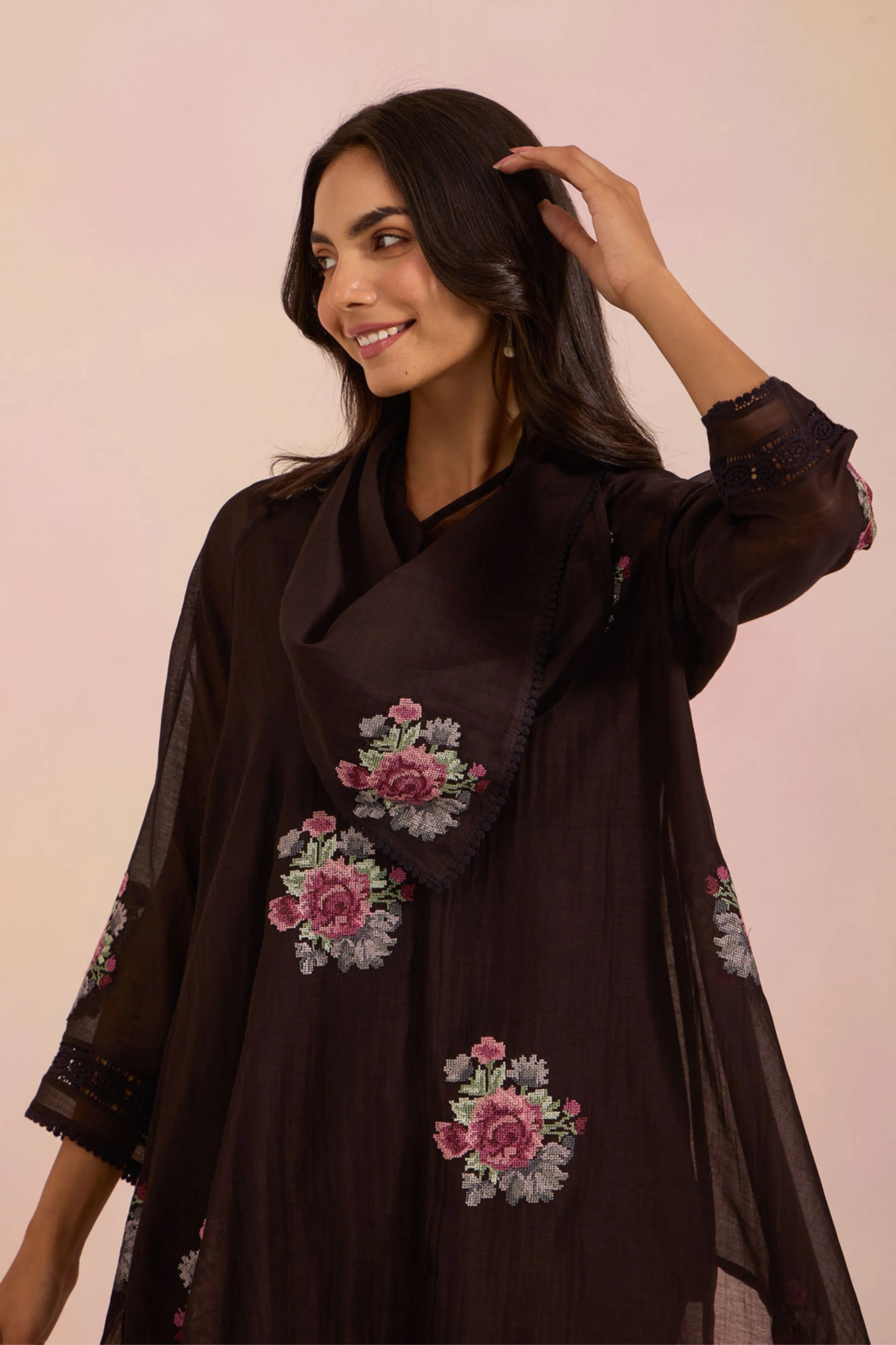 Black Cowl Collar Tunic Set