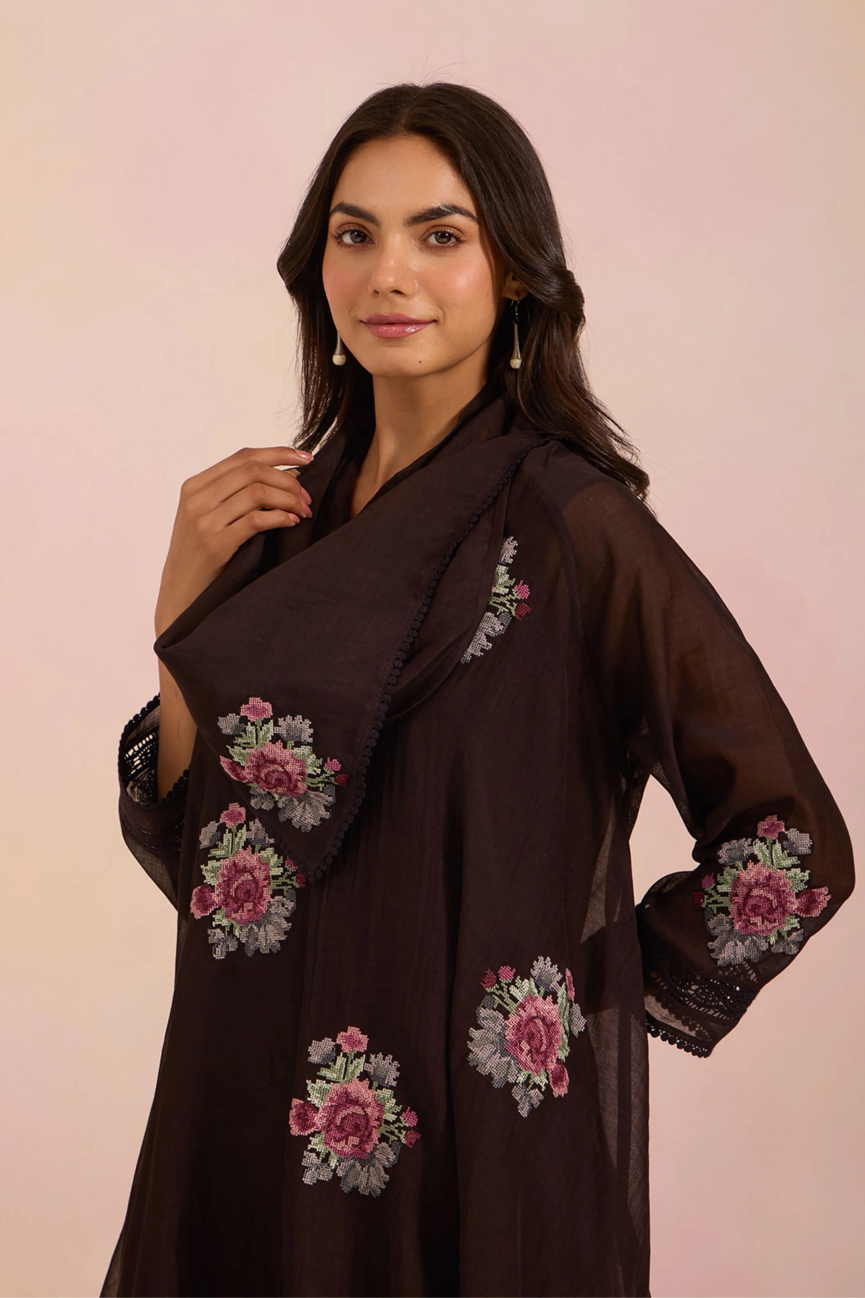 Black Cowl Collar Tunic Set