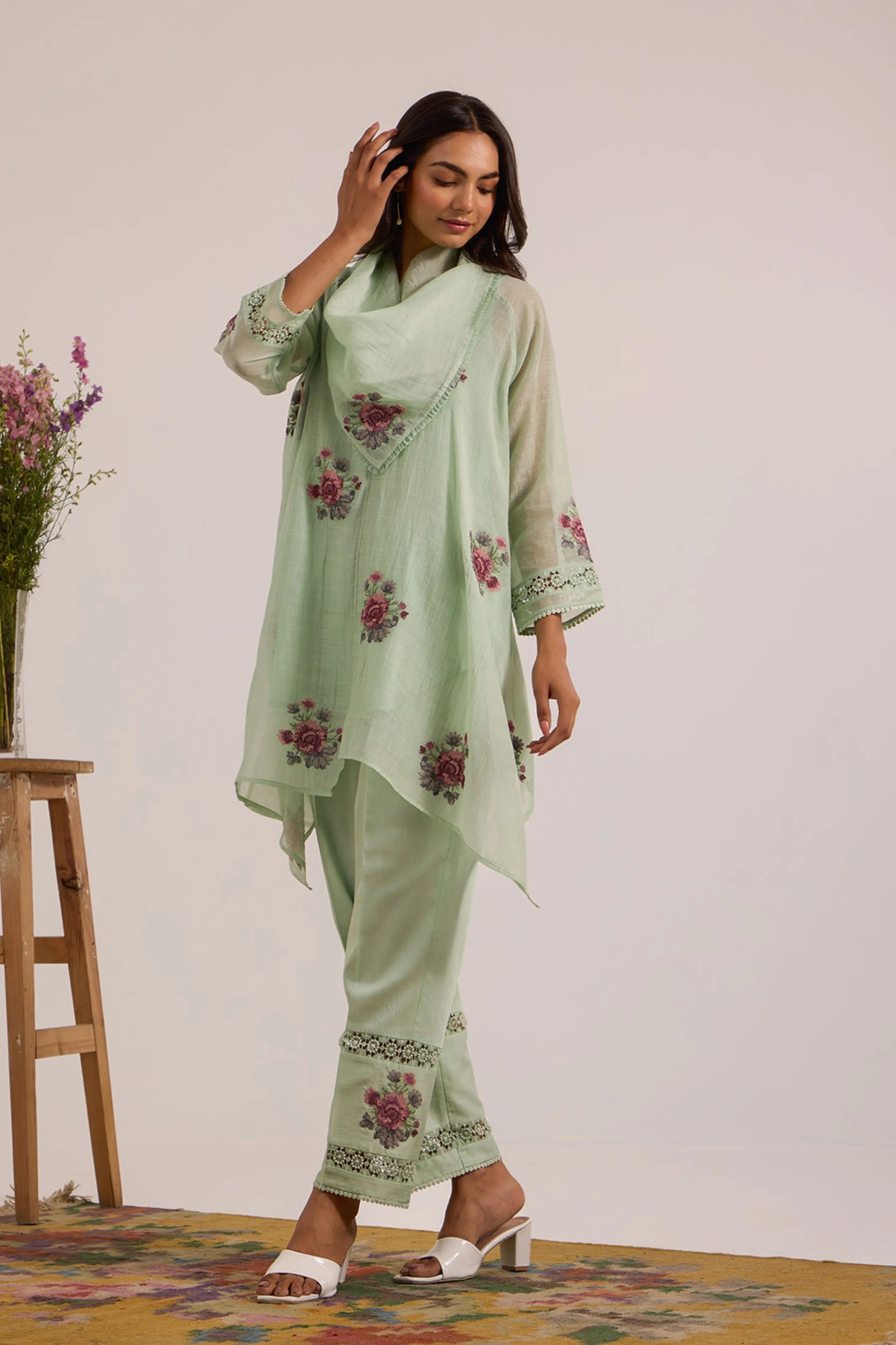 Sea Green Embroidered Kurta Set