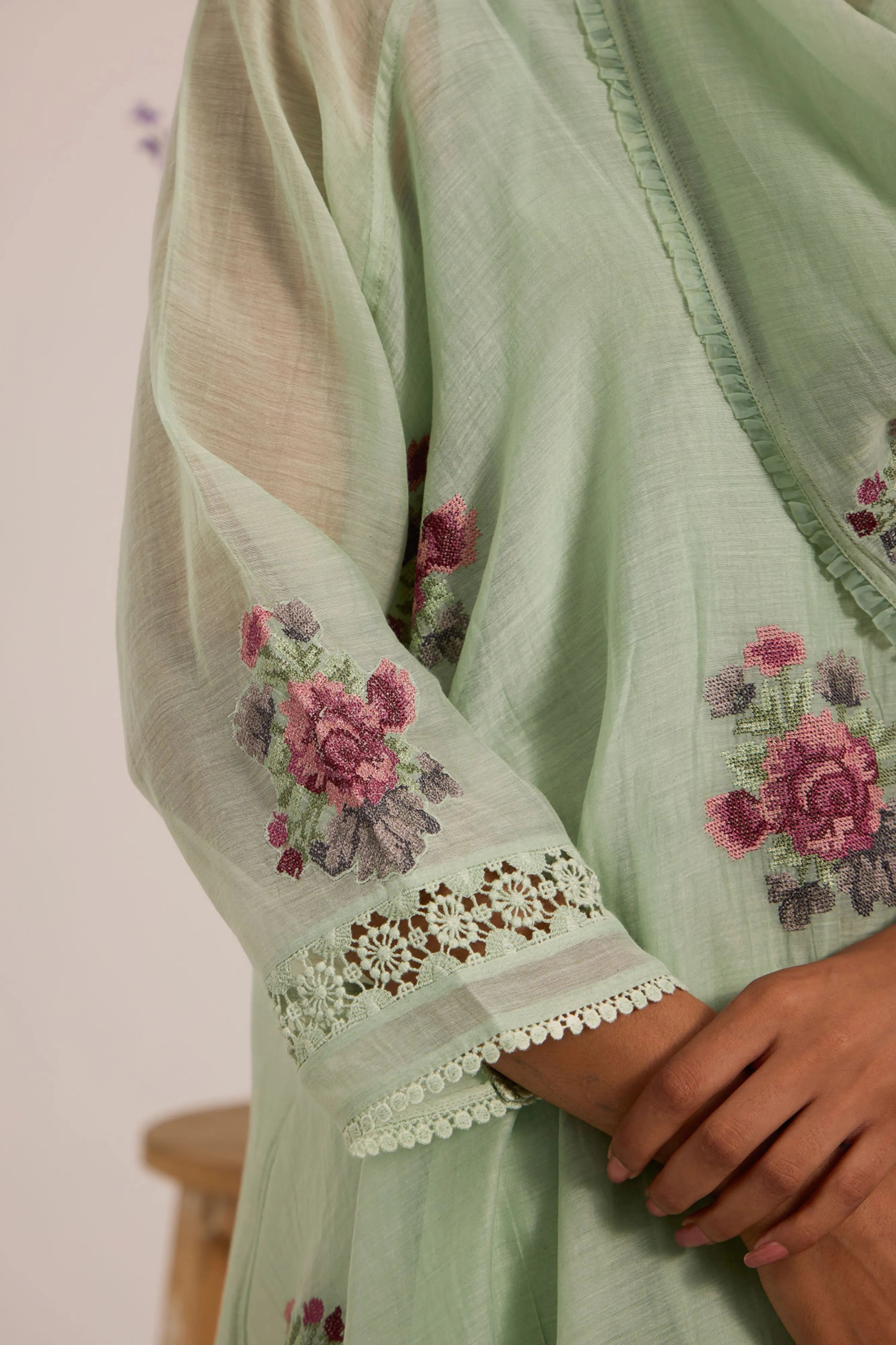 Sea Green Embroidered Kurta Set