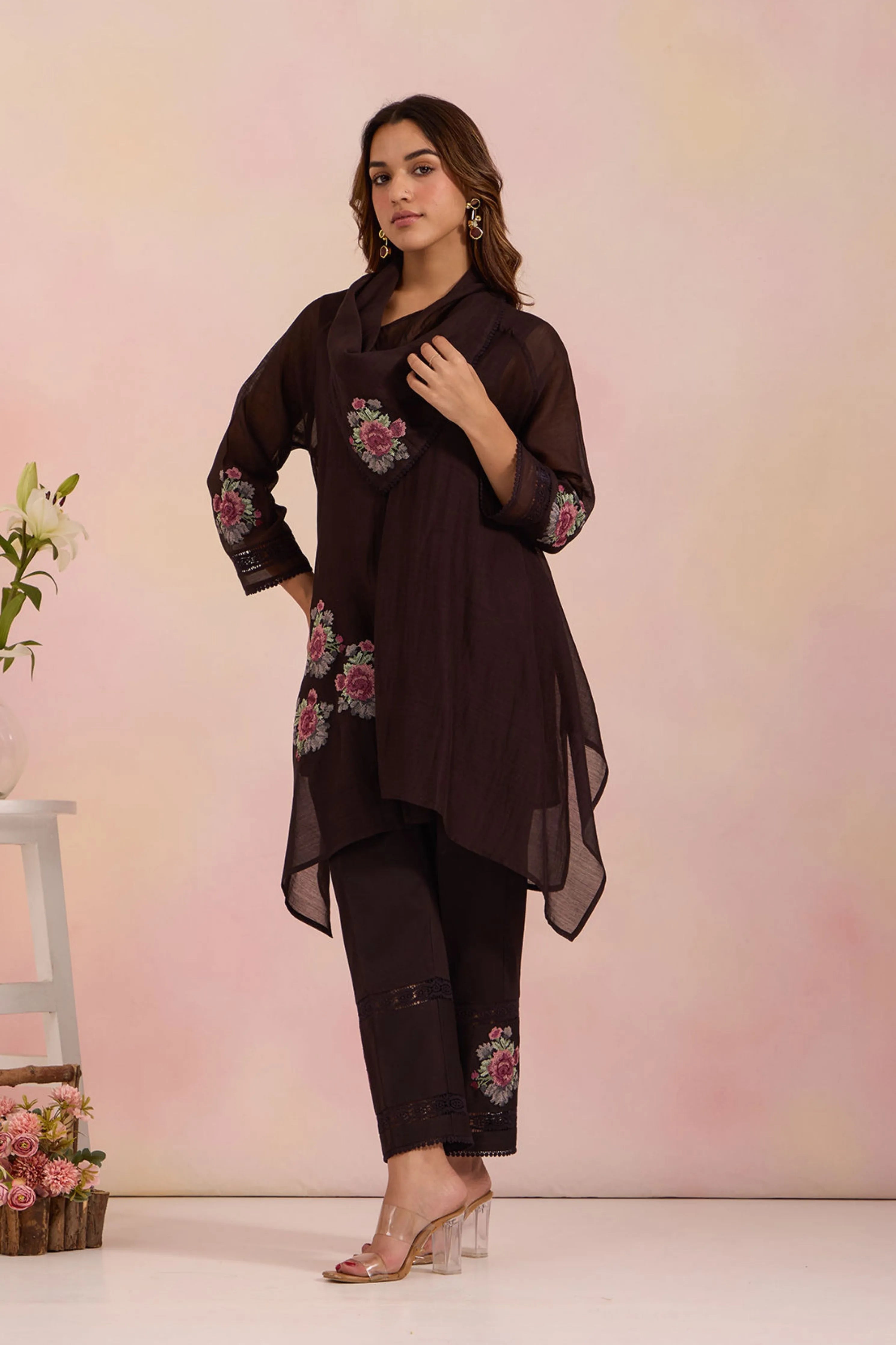 Black Asymmetric Tunic Set