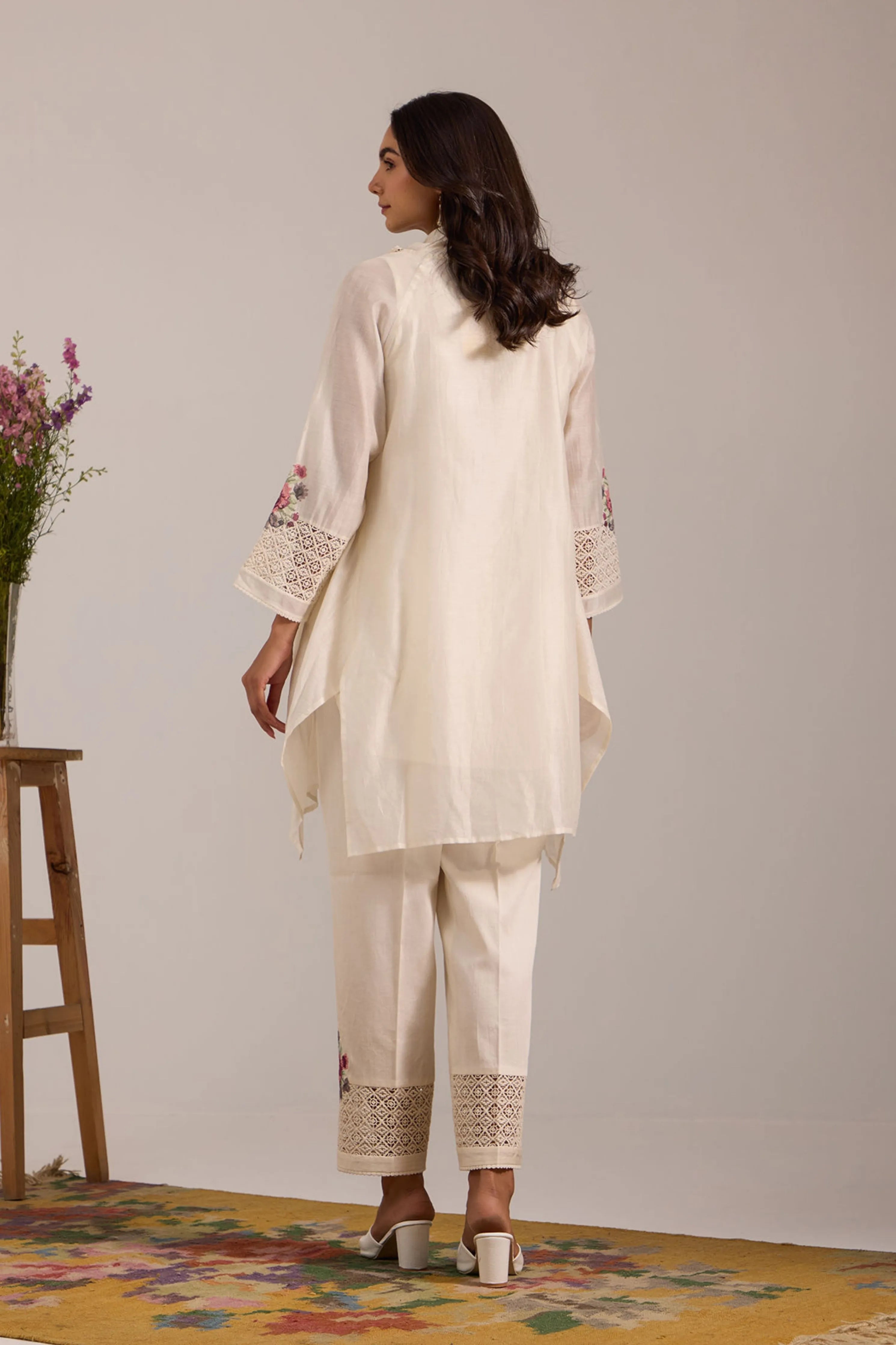 Off White Cowl Collar Tunic Set