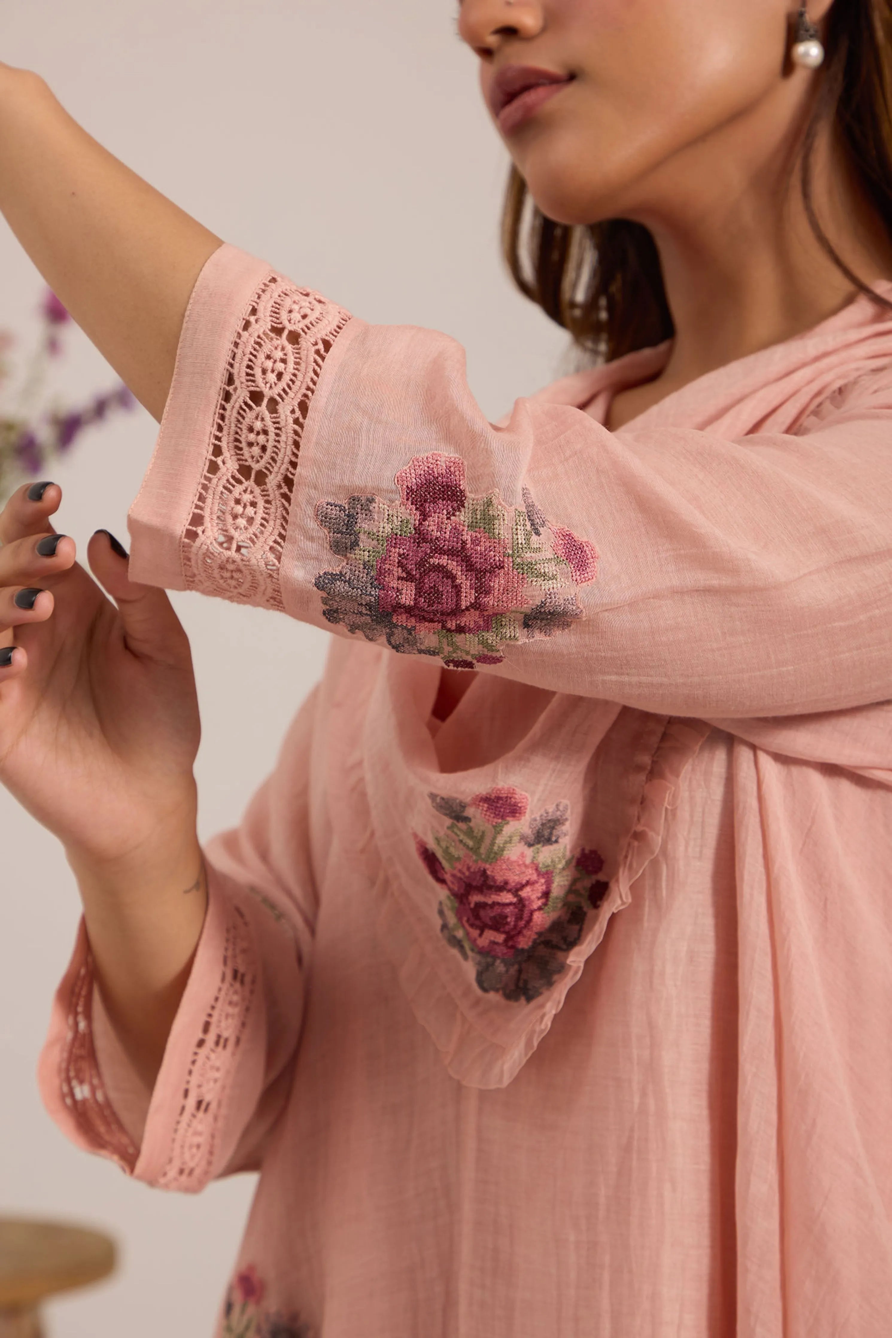 Pink Cowl Collar Tunic Set