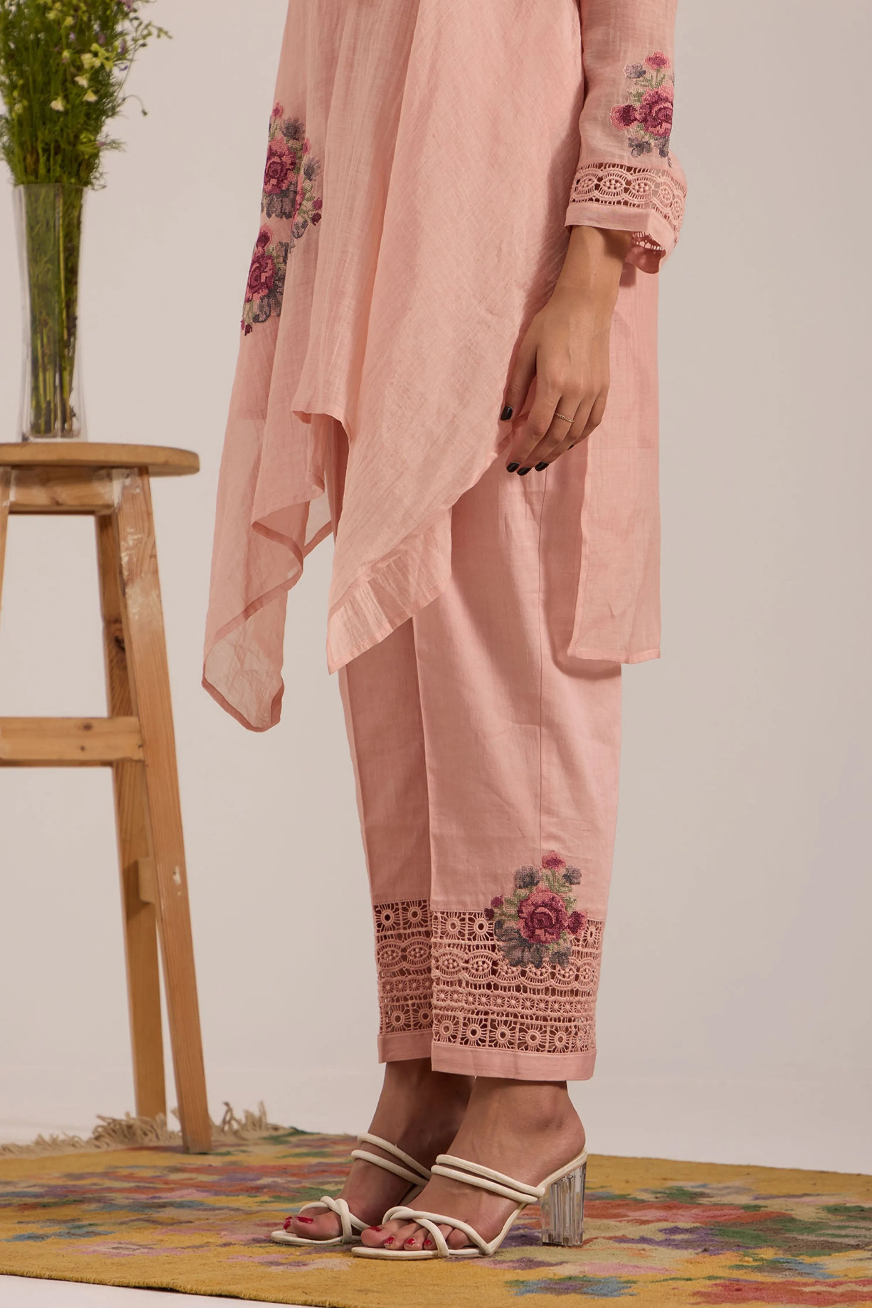Pink Cowl Collar Tunic Set