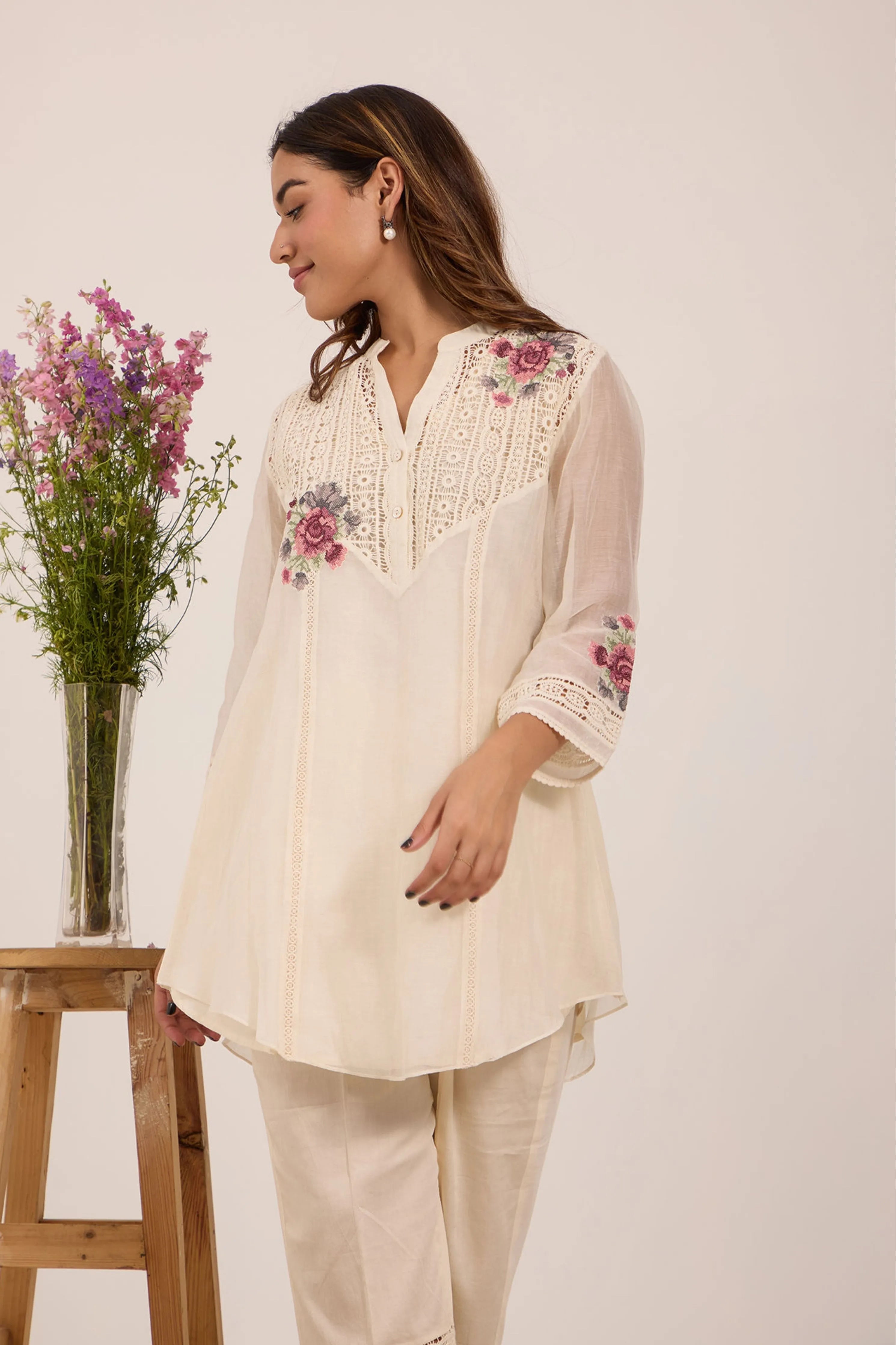 Off-White Chanderi Tunic Set