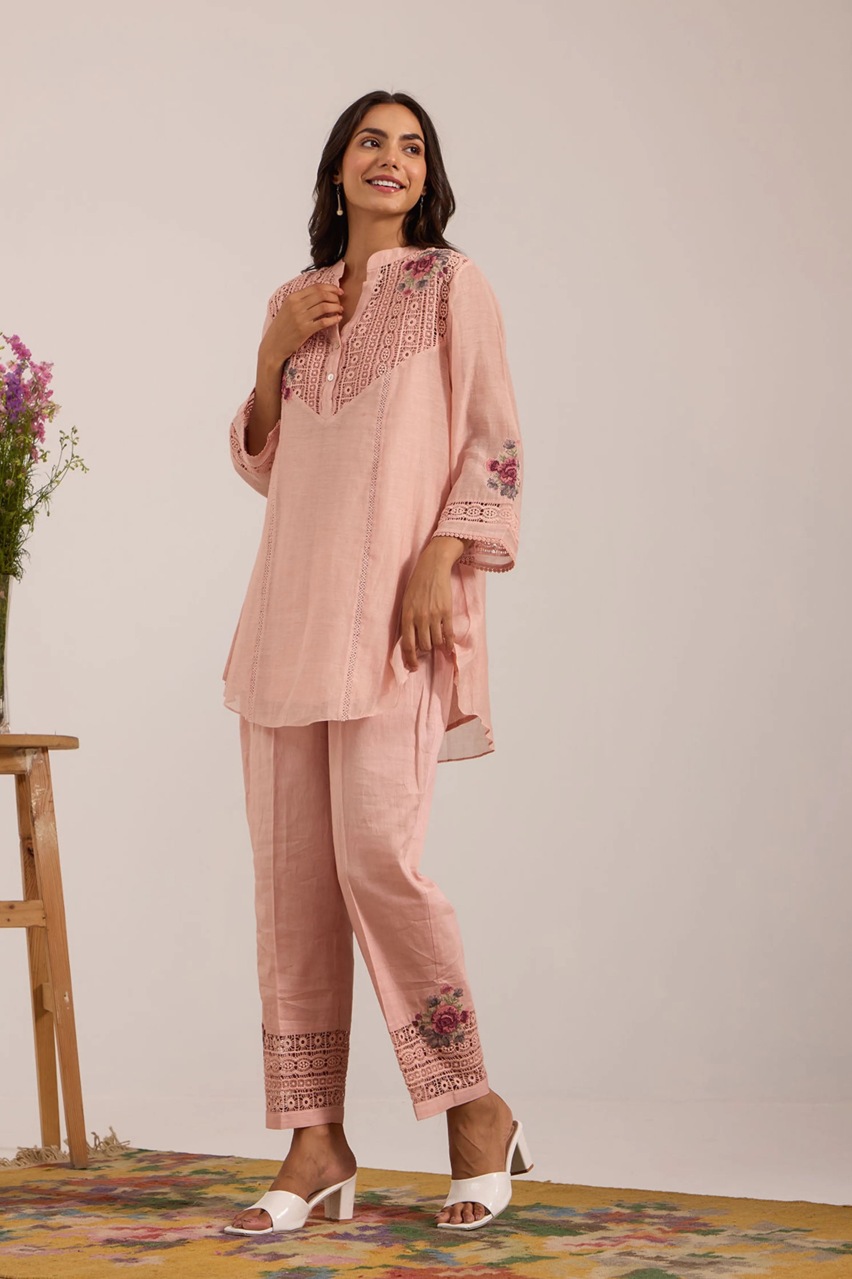 Pink Chanderi Tunic Set