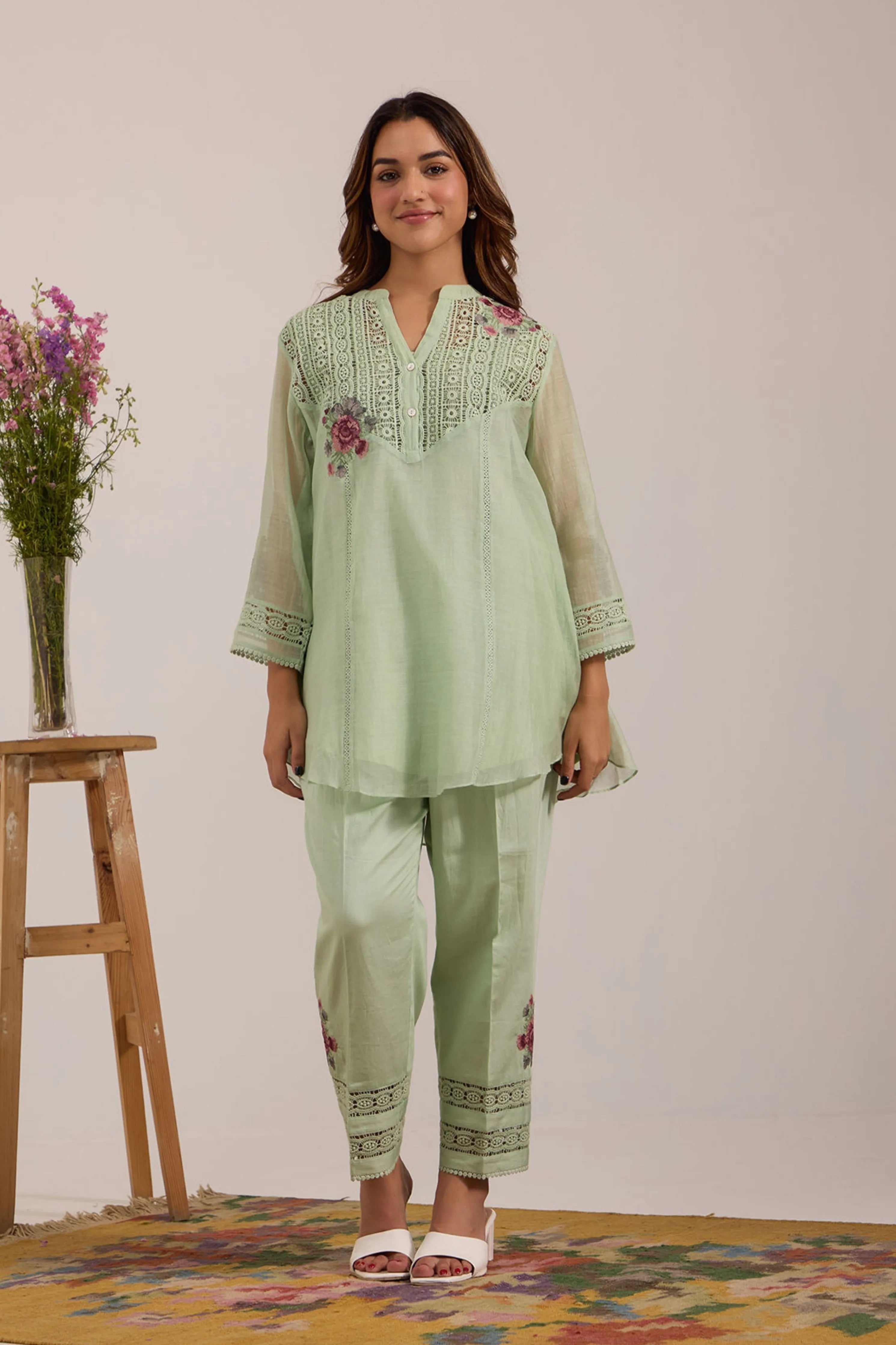 Sea Green Chanderi Tunic Set