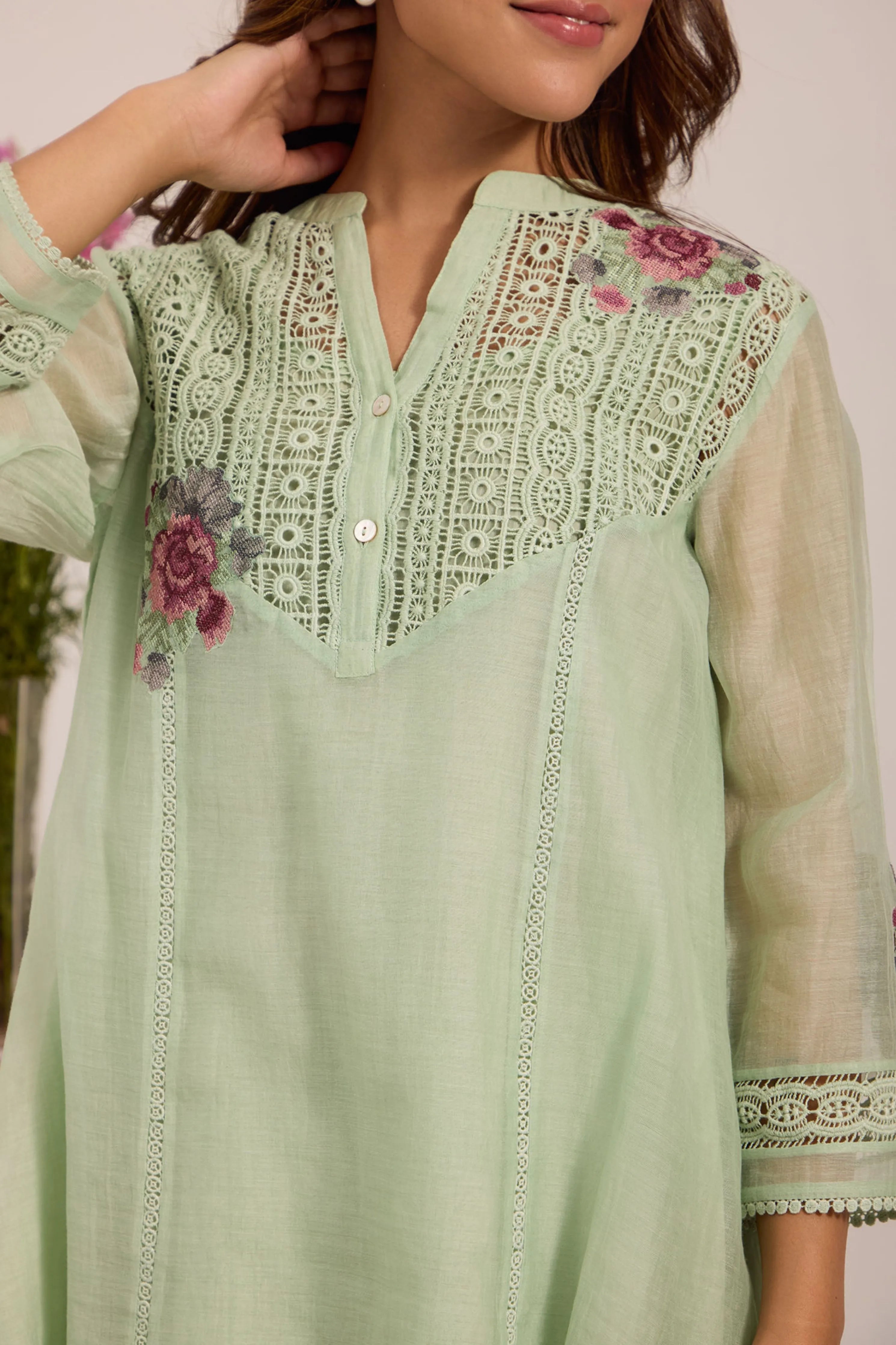 Sea Green Chanderi Tunic Set