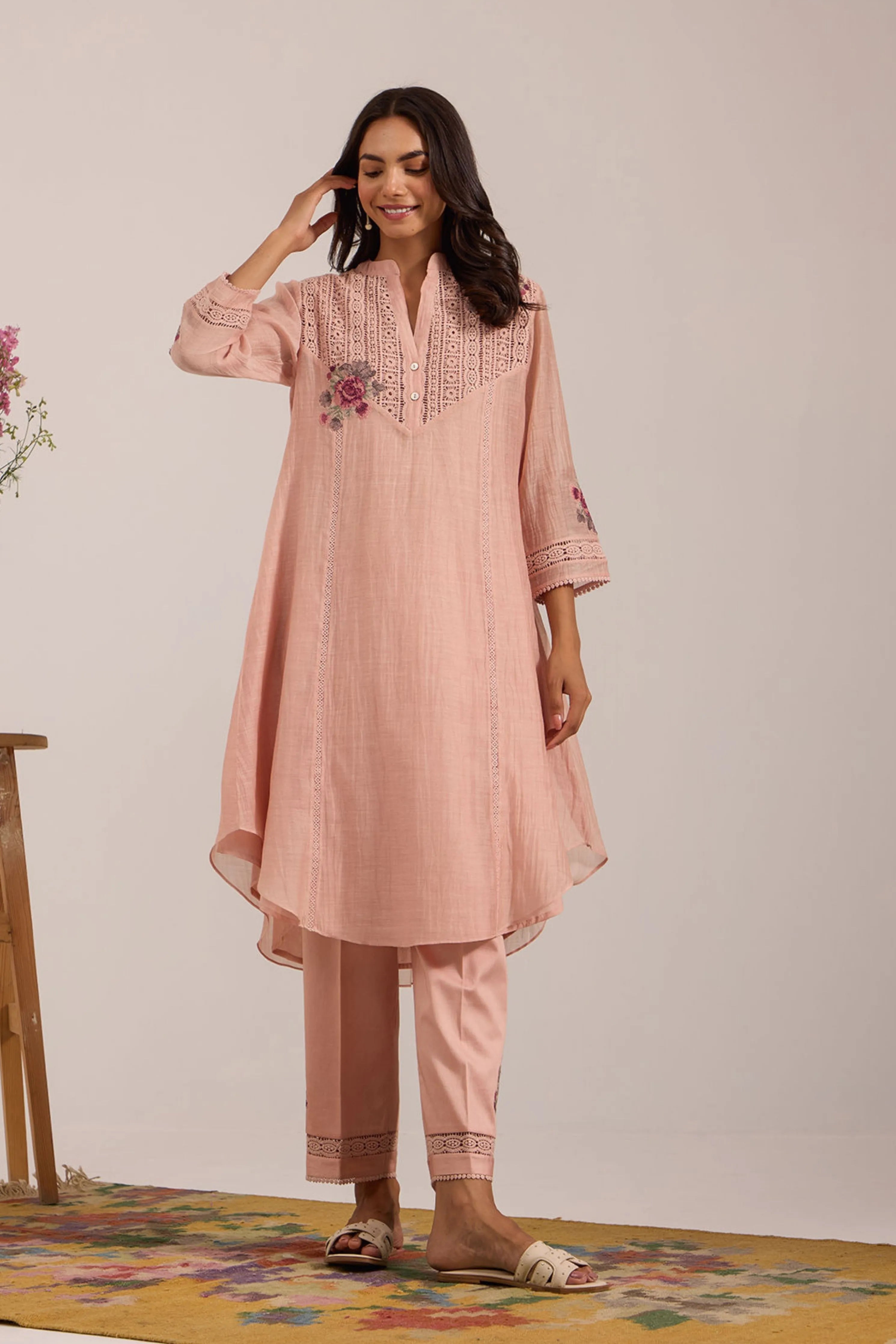 Sea Green Chanderi Tunic Set