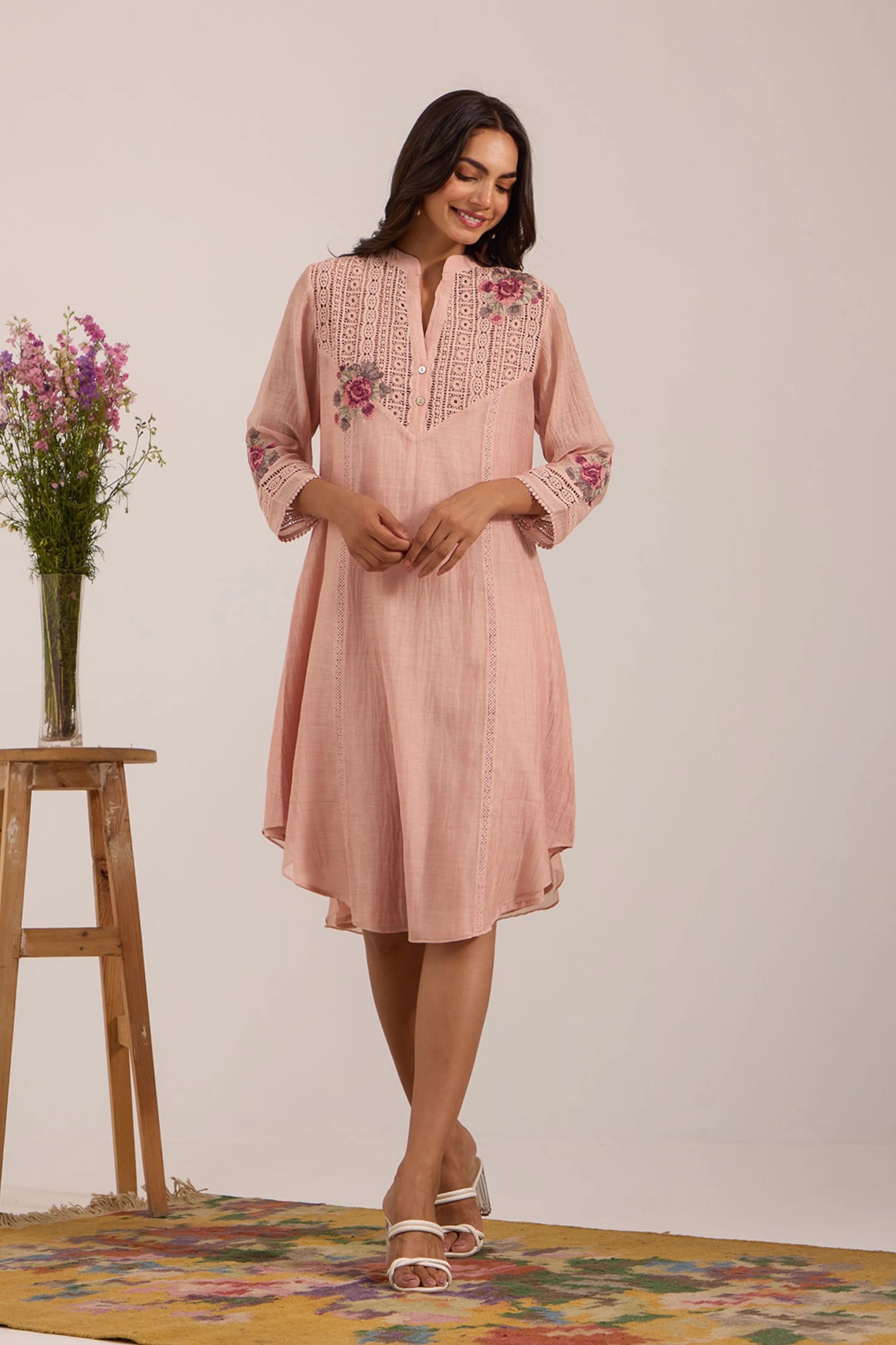 Pink V Shaped Dress Chanderi Tunic St
