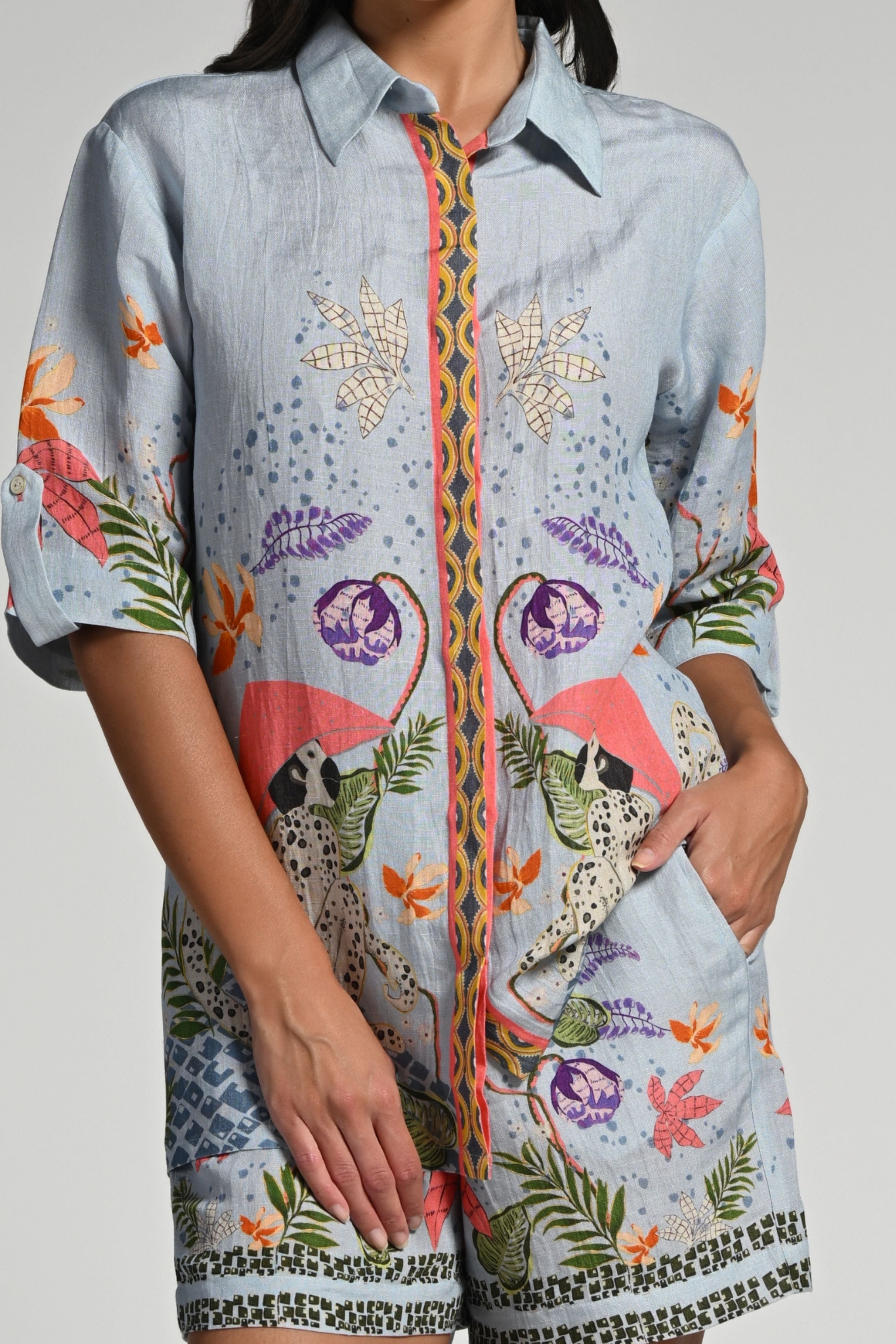 Monkey Pop Linen Shirt & Shorts Set