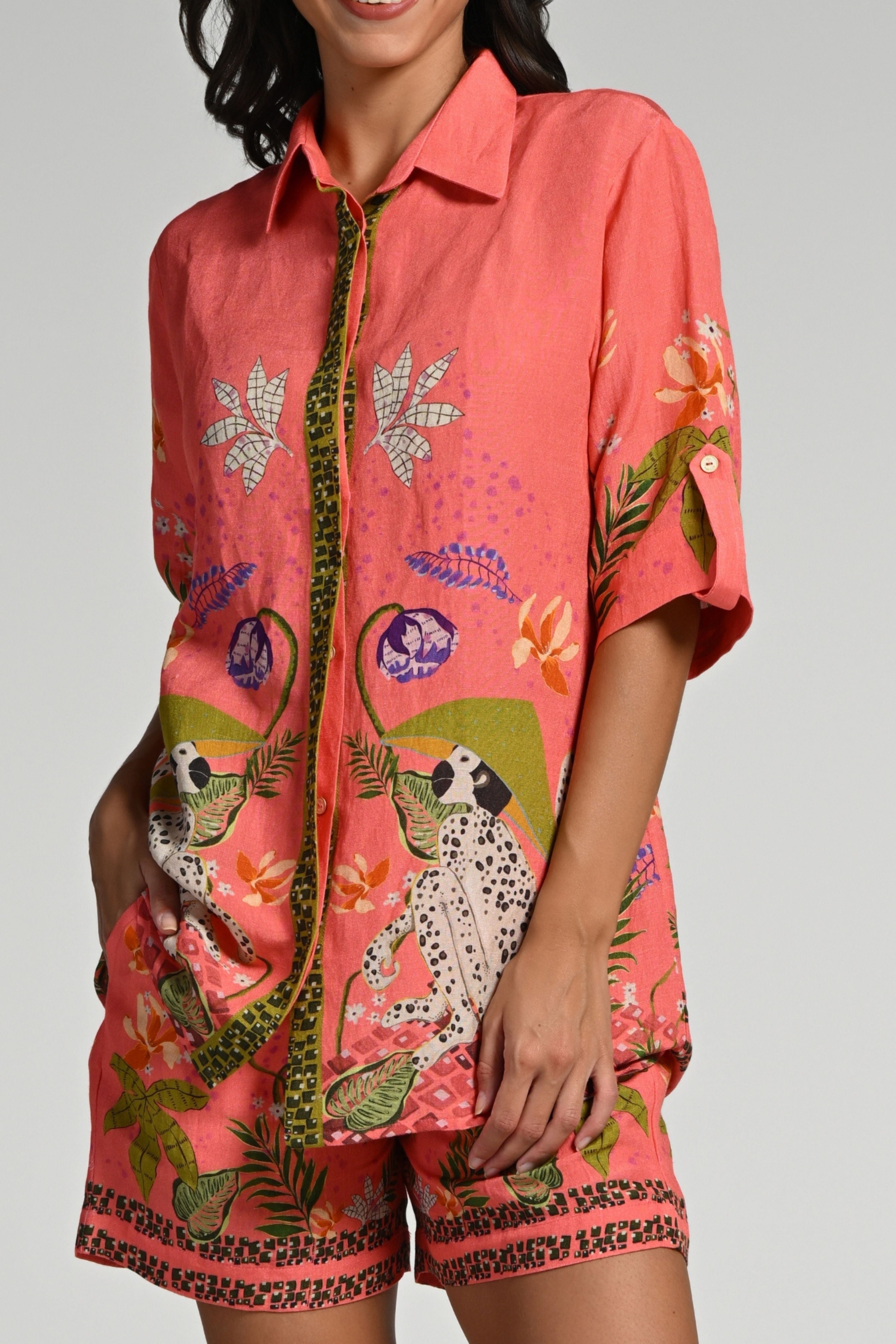 Monkey Pop Linen Shirt & Shorts Set