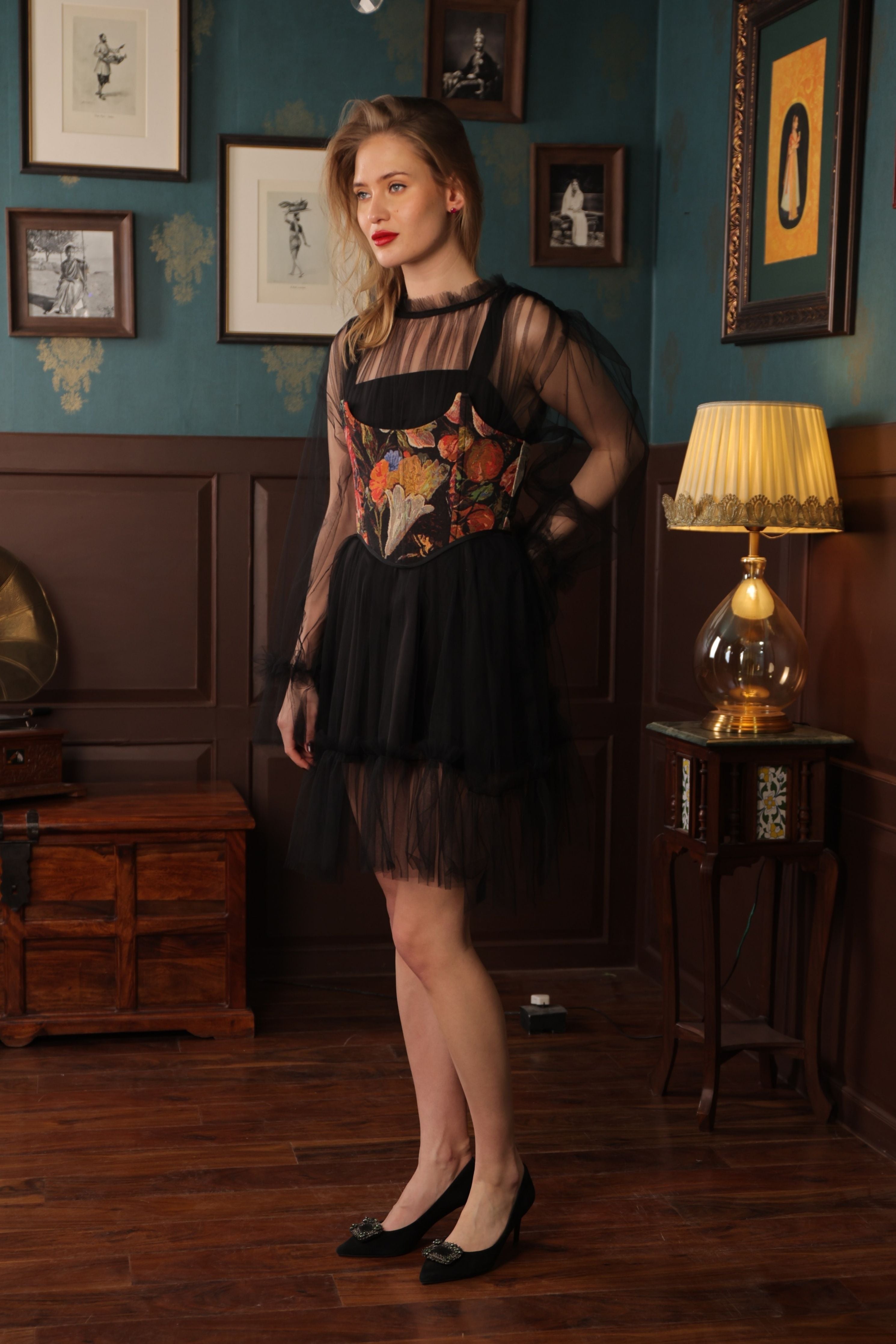 Midnight Ruffle Corset Dress Set