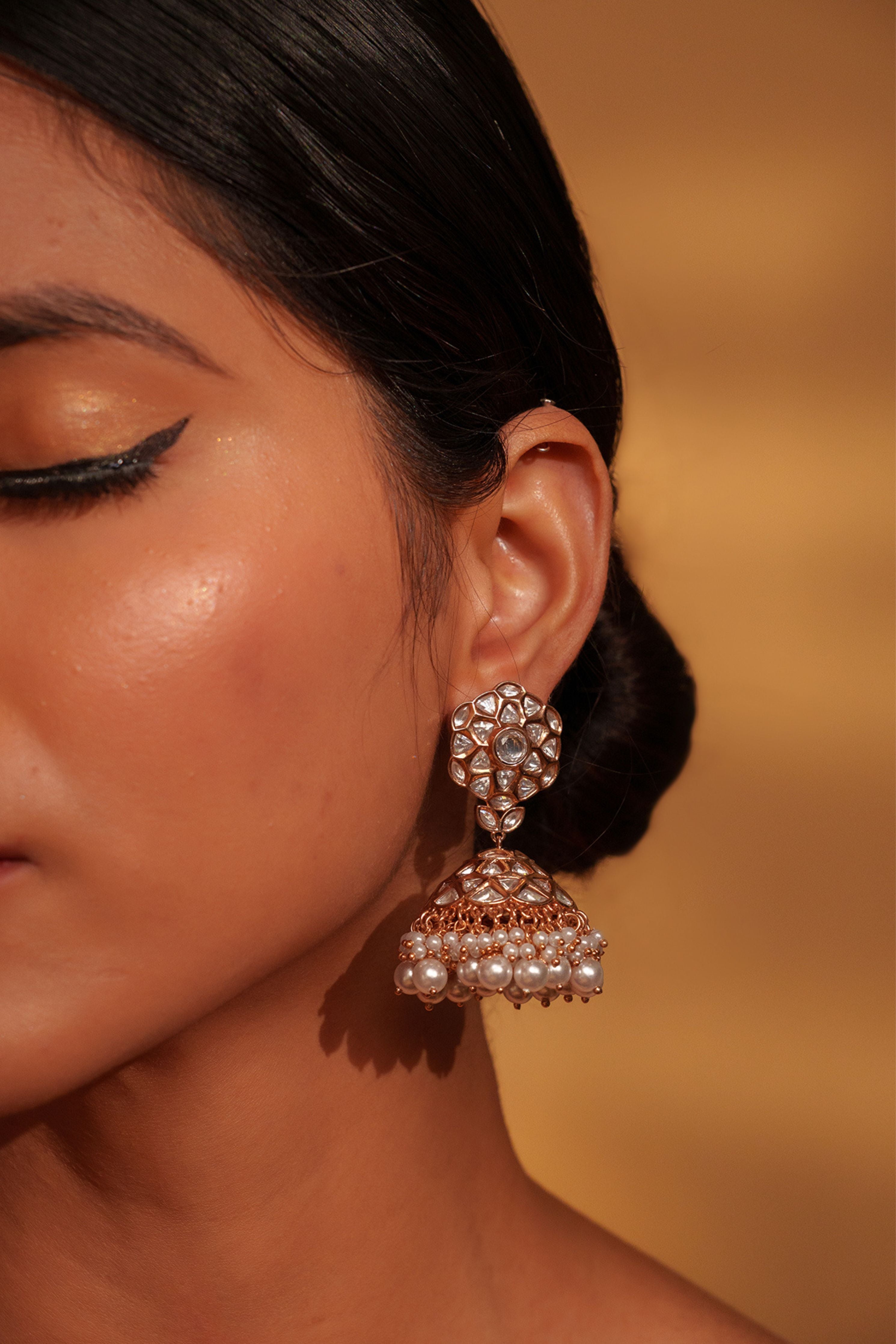 Champagne Bold And Dramatic Kundan Jhumkis