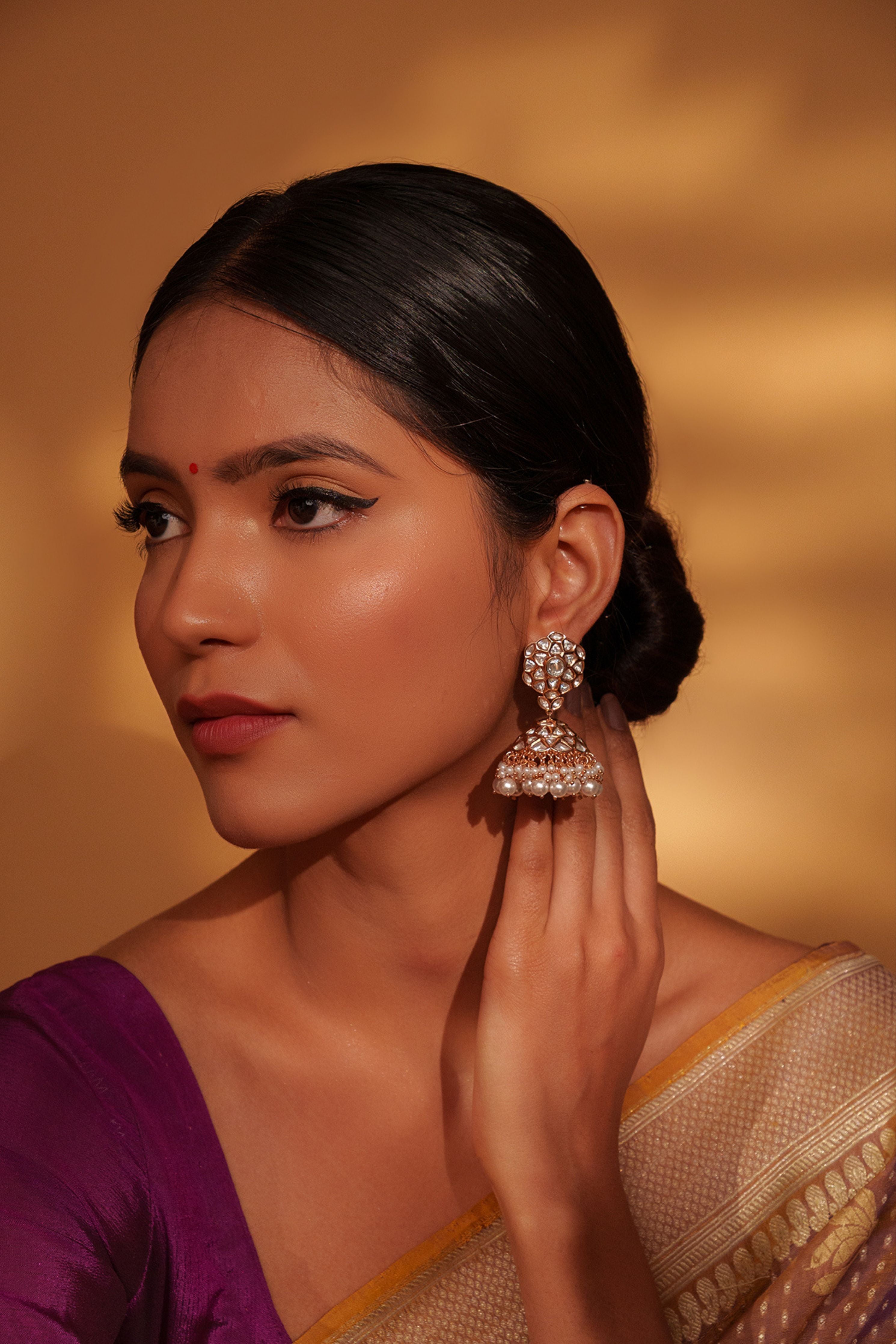 Champagne Bold And Dramatic Kundan Jhumkis