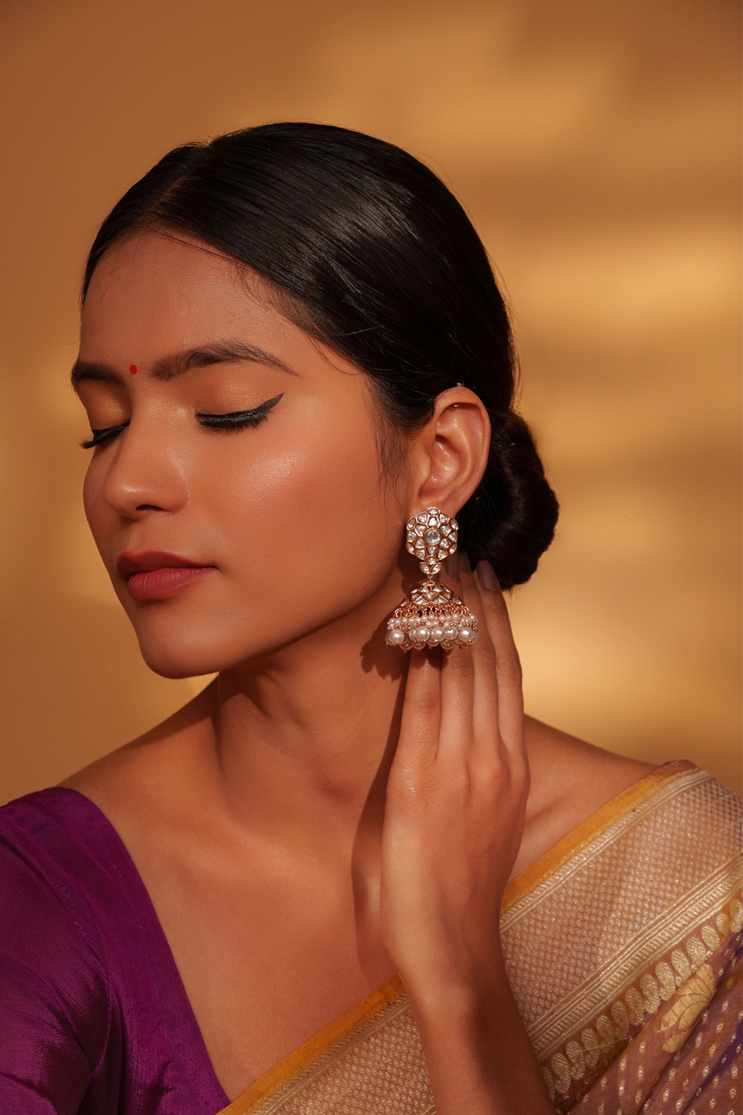 Champagne Bold And Dramatic Kundan Jhumkis