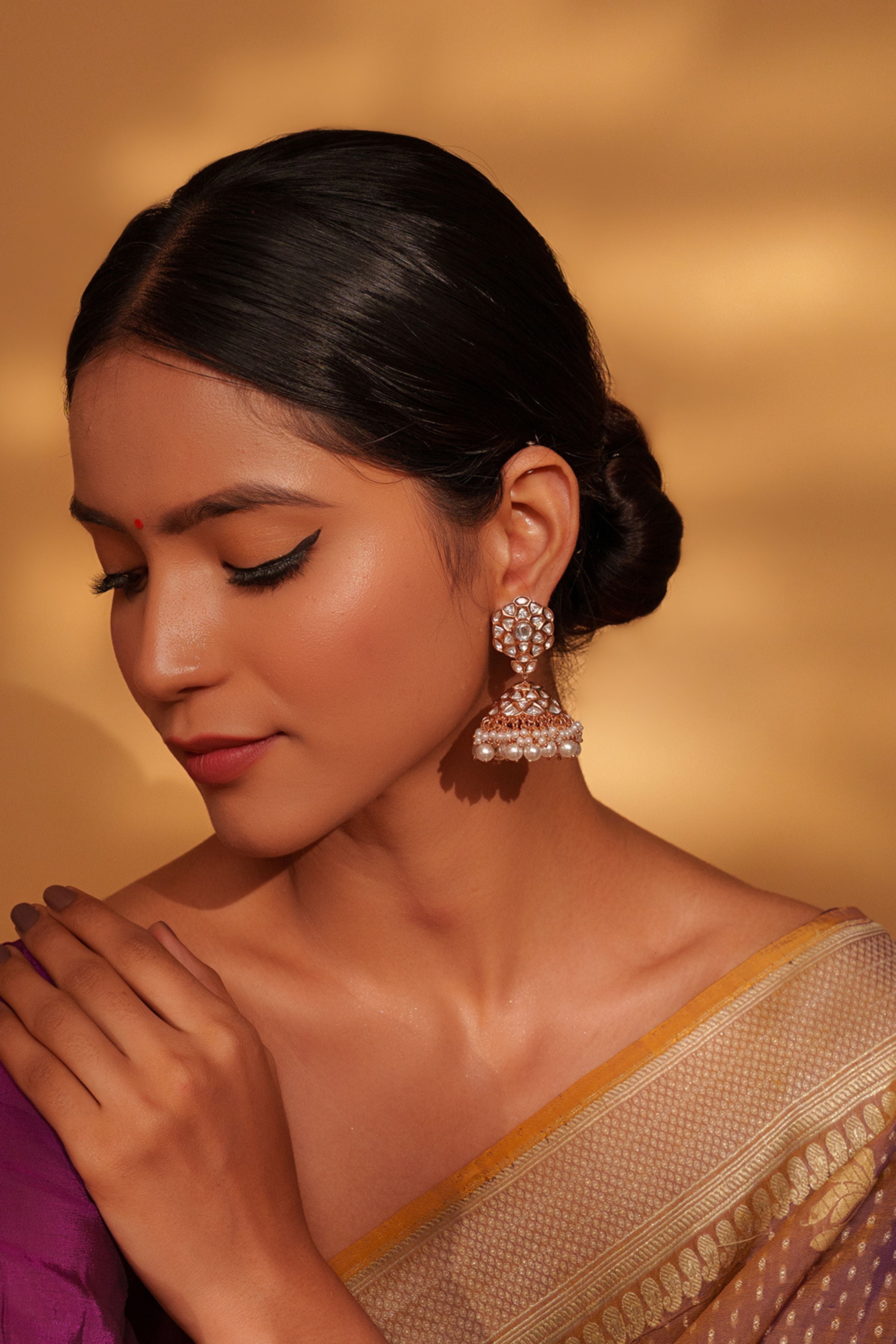 Champagne Bold And Dramatic Kundan Jhumkis