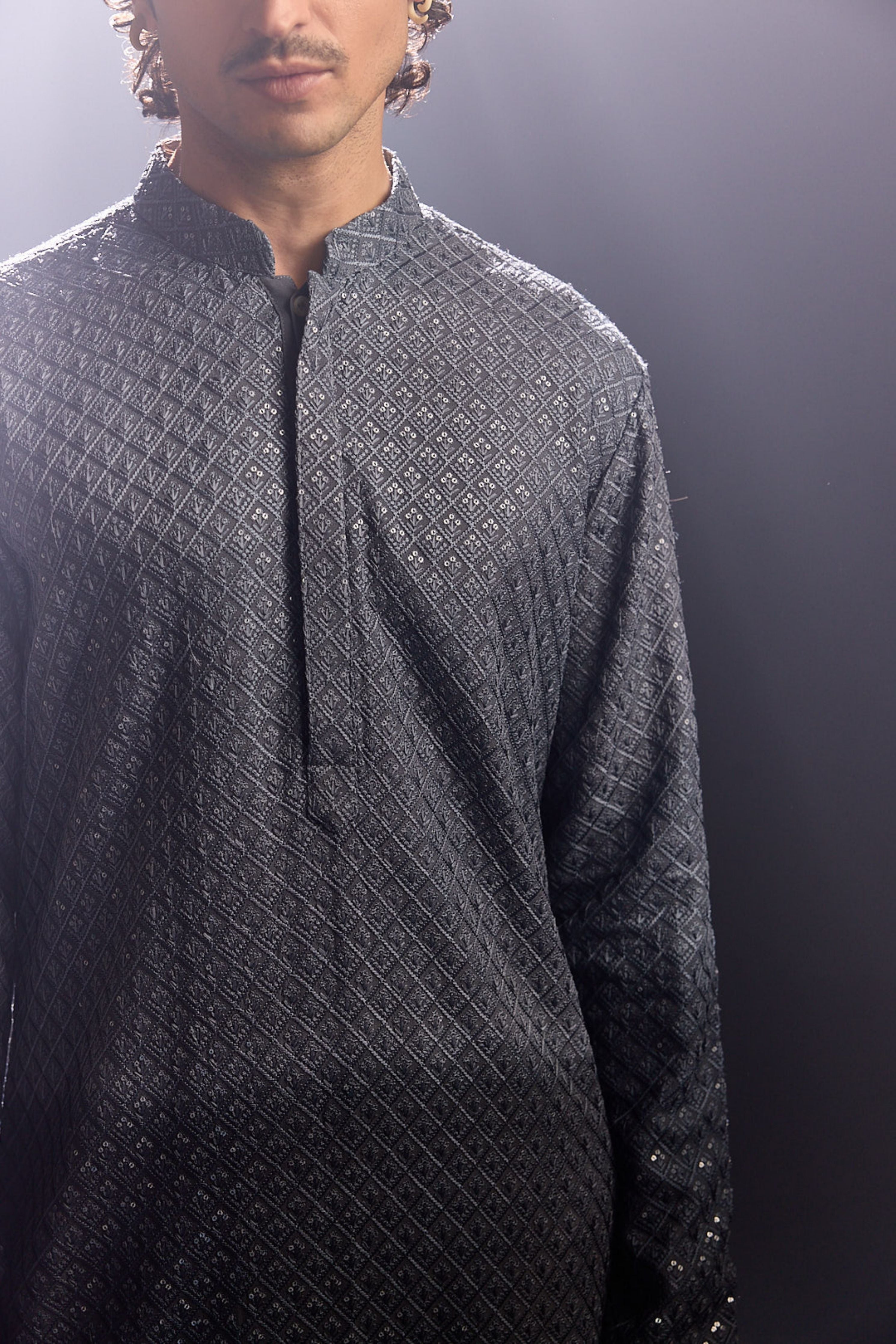 Chikankari Black Ombre Kurta Set