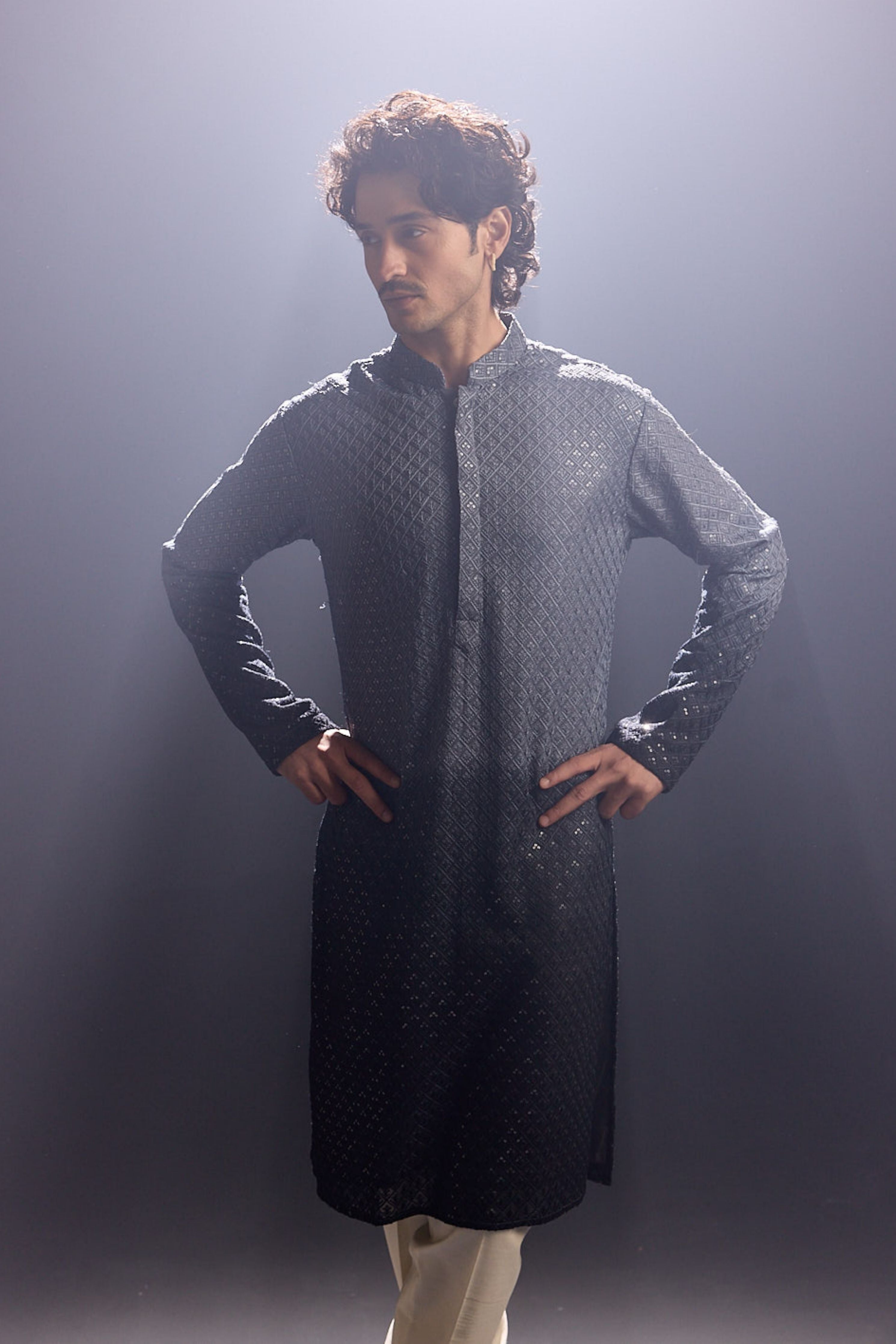 Chikankari Black Ombre Kurta Set