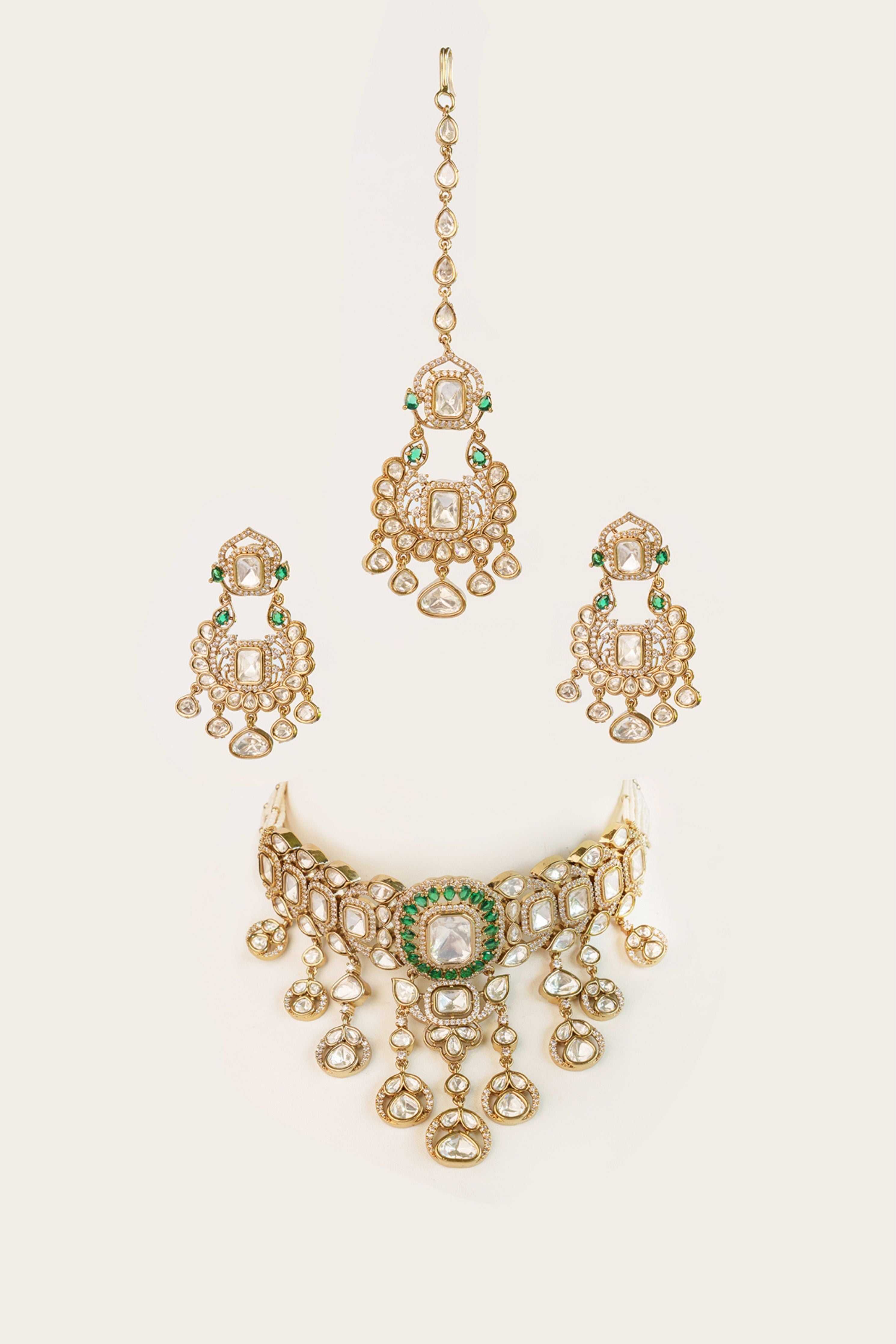 Contemporary Bold And Dramatic Two Tone Finish Polki Choker Set