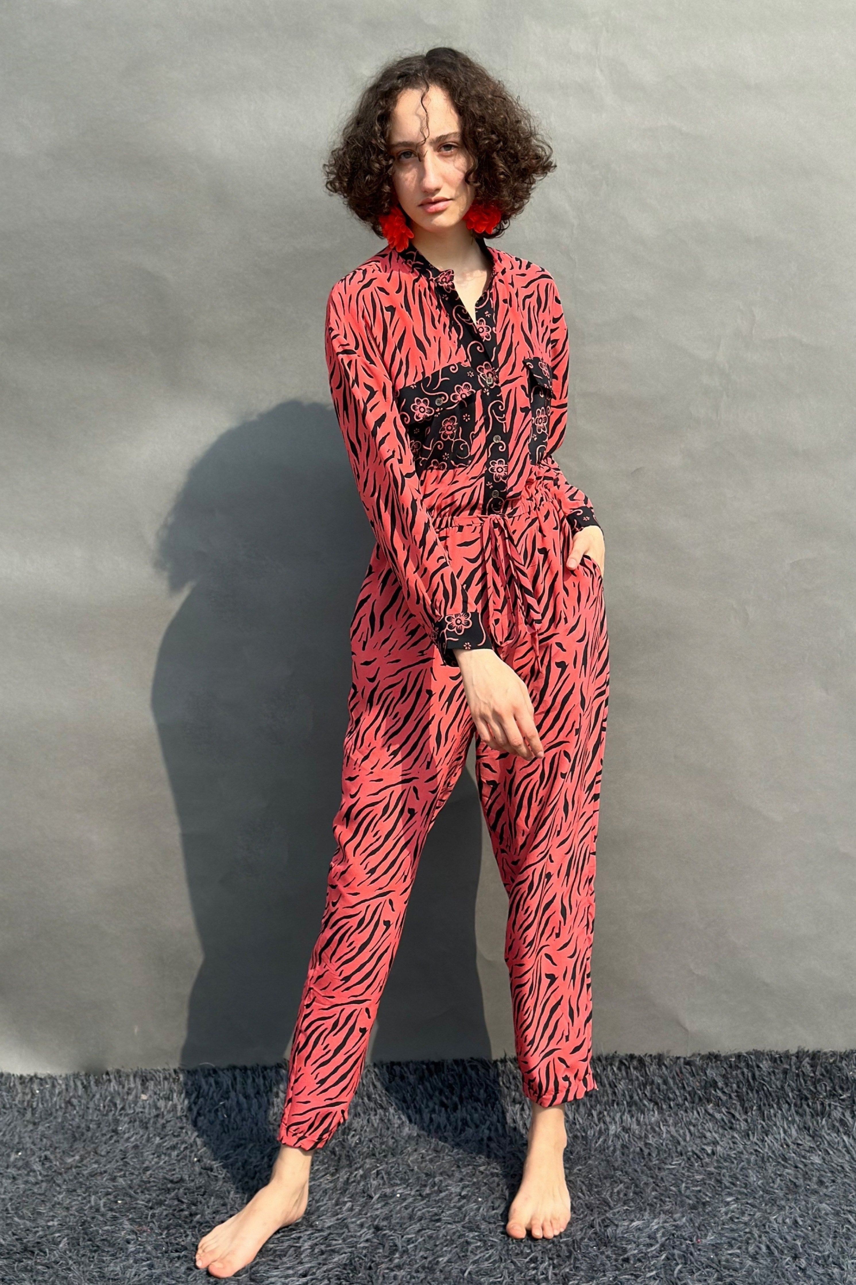 Coral Hand Printed Jumpsuit