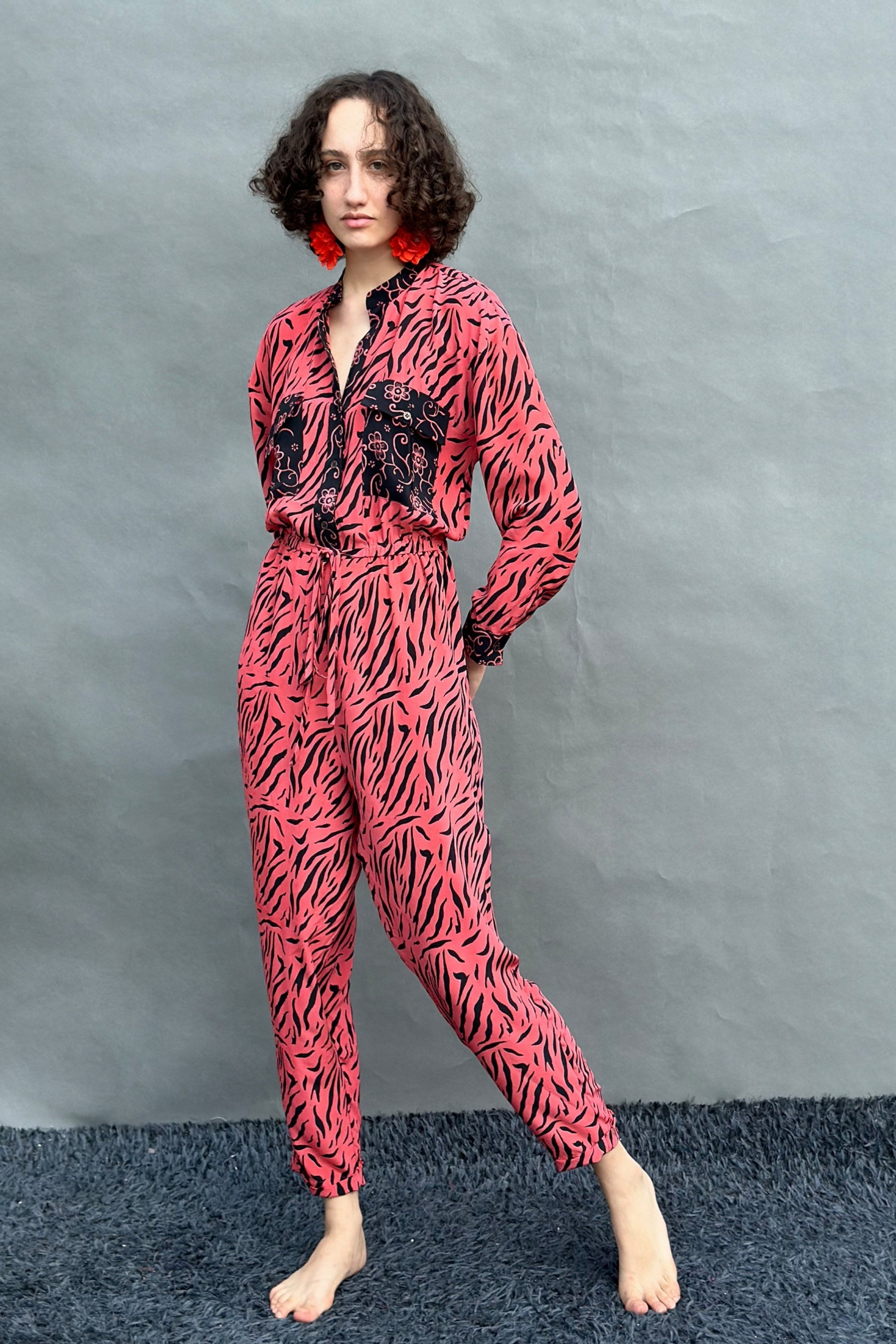Coral Hand Printed Jumpsuit