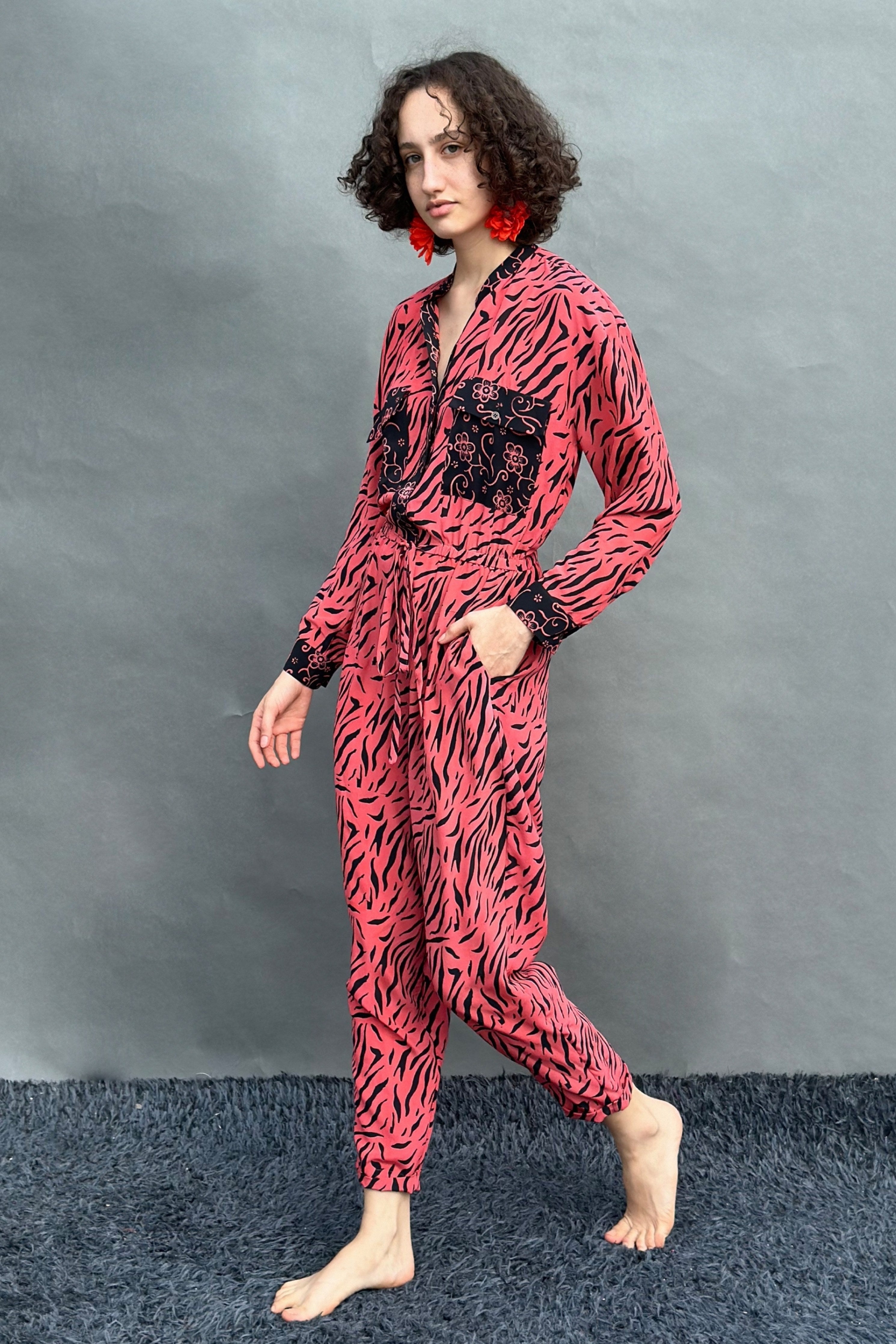 Coral Hand Printed Jumpsuit
