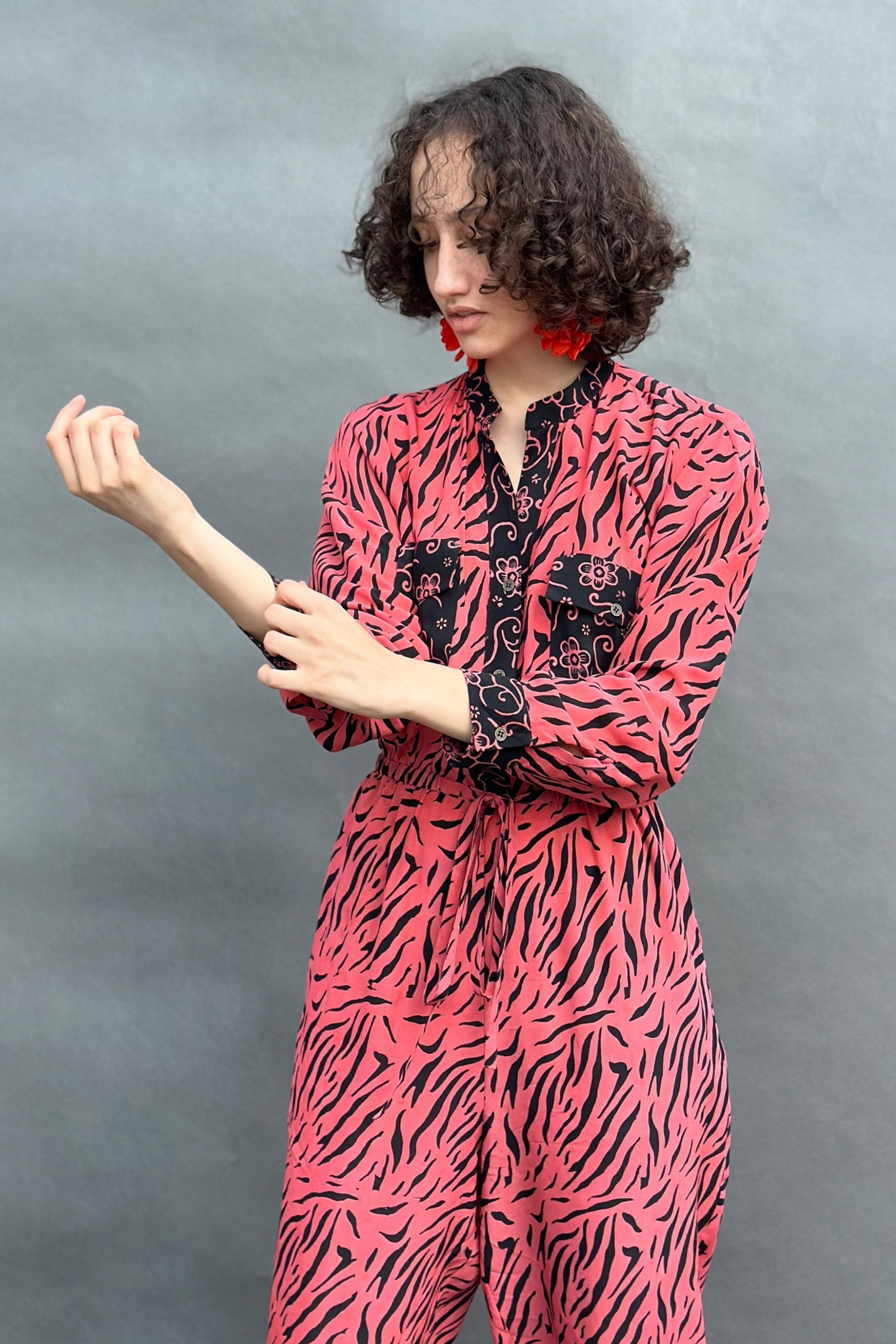 Coral Hand Printed Jumpsuit