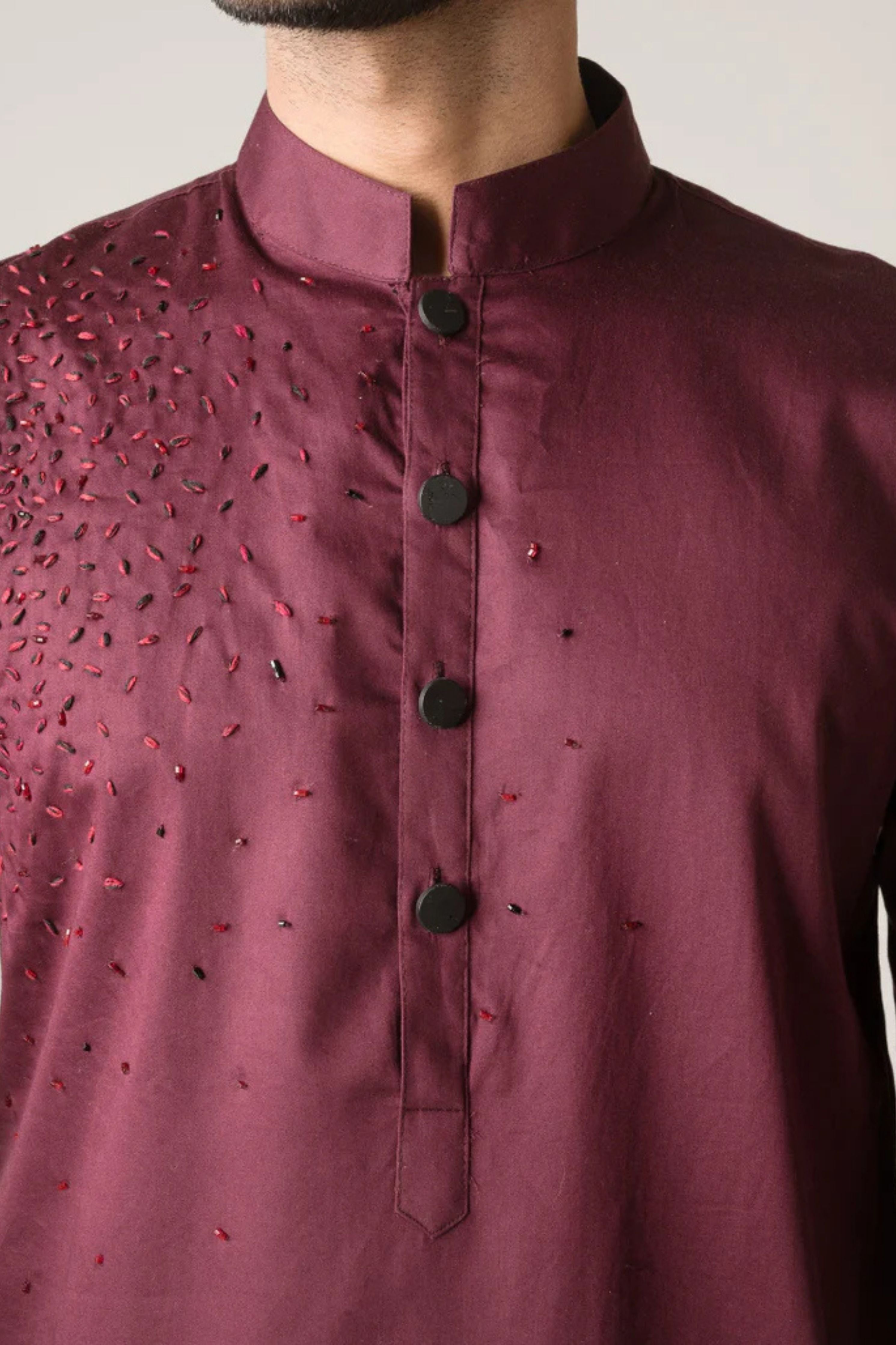 Diffusion Hand-Embroidered Wine Kurta