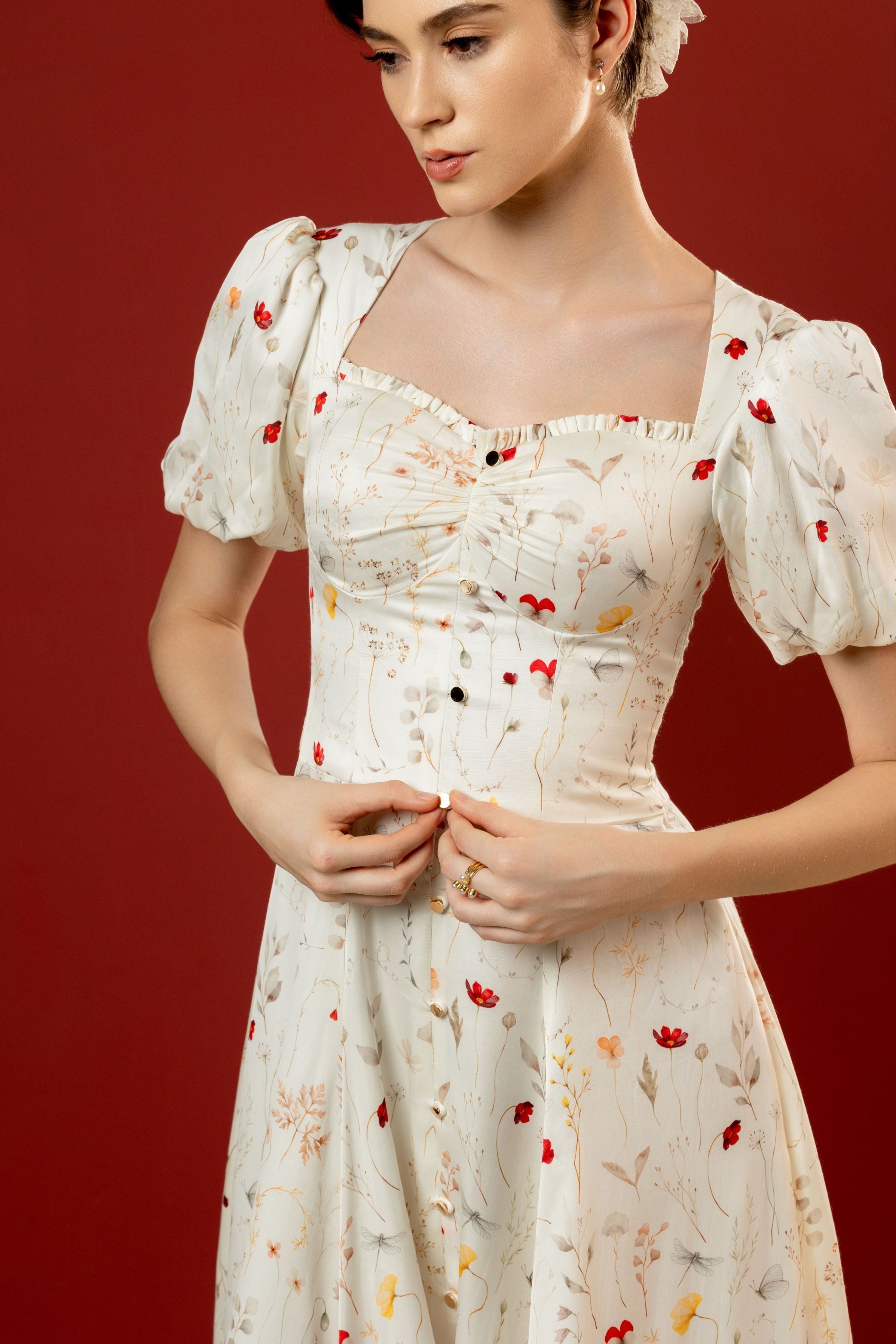 Dahlia White Petal Midi Dress
