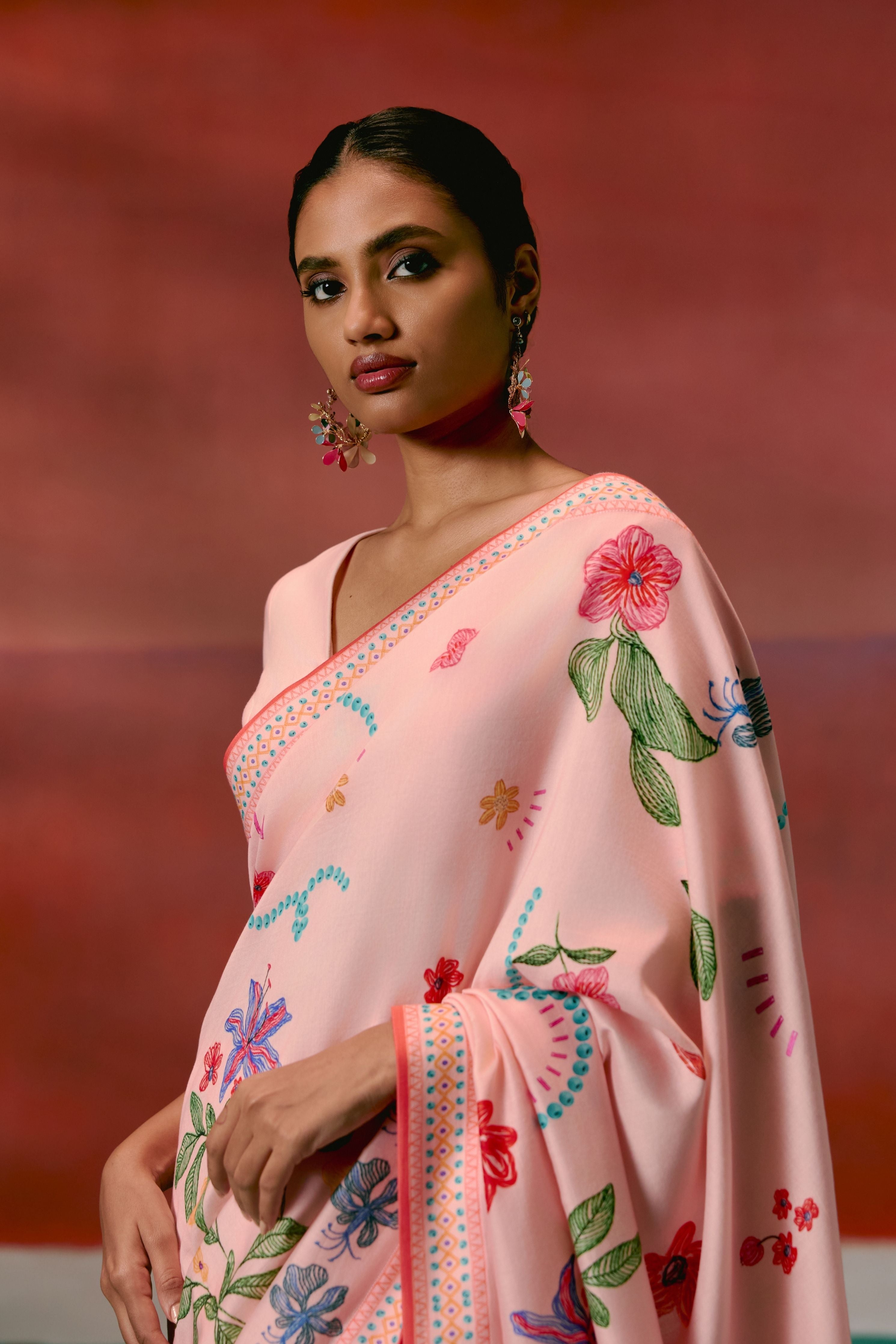 Dusty Pink Floral Saree