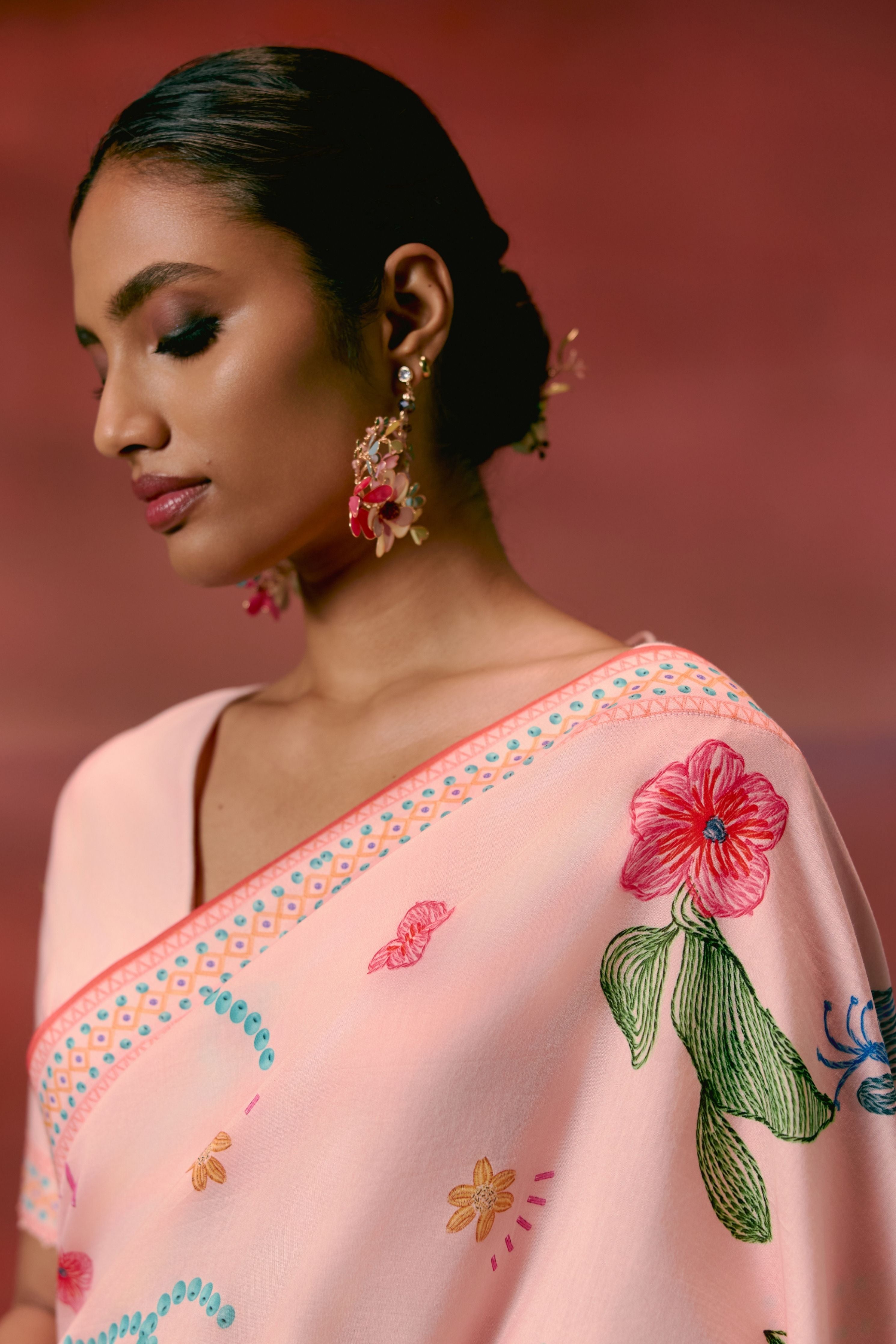 Dusty Pink Floral Saree