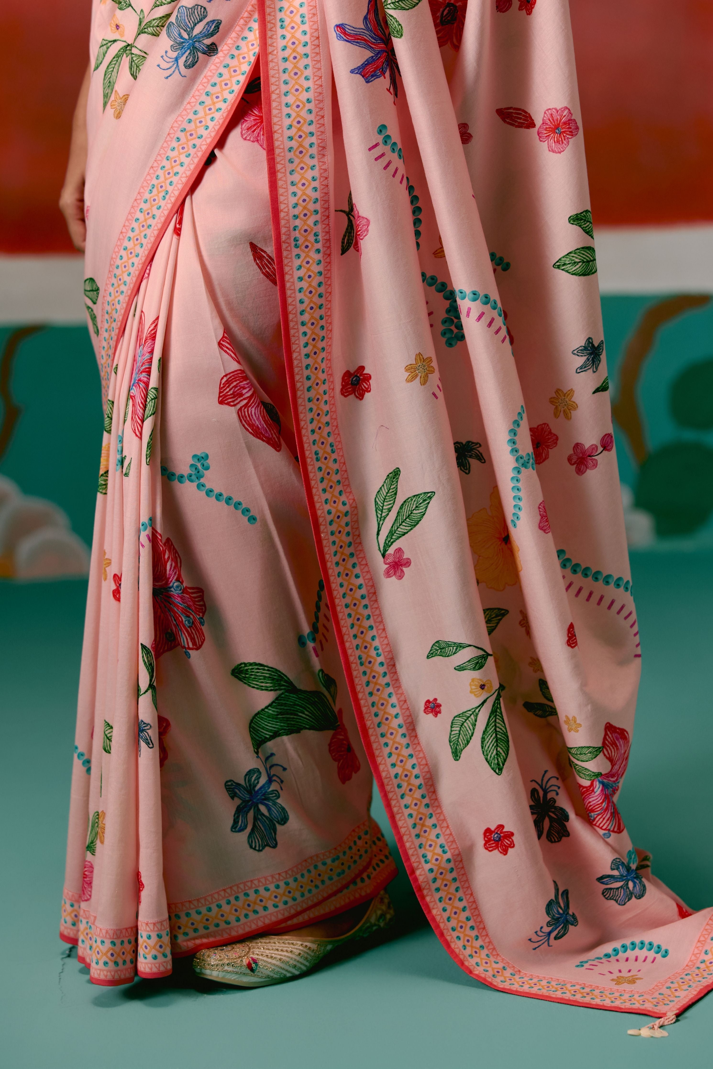 Dusty Pink Floral Saree