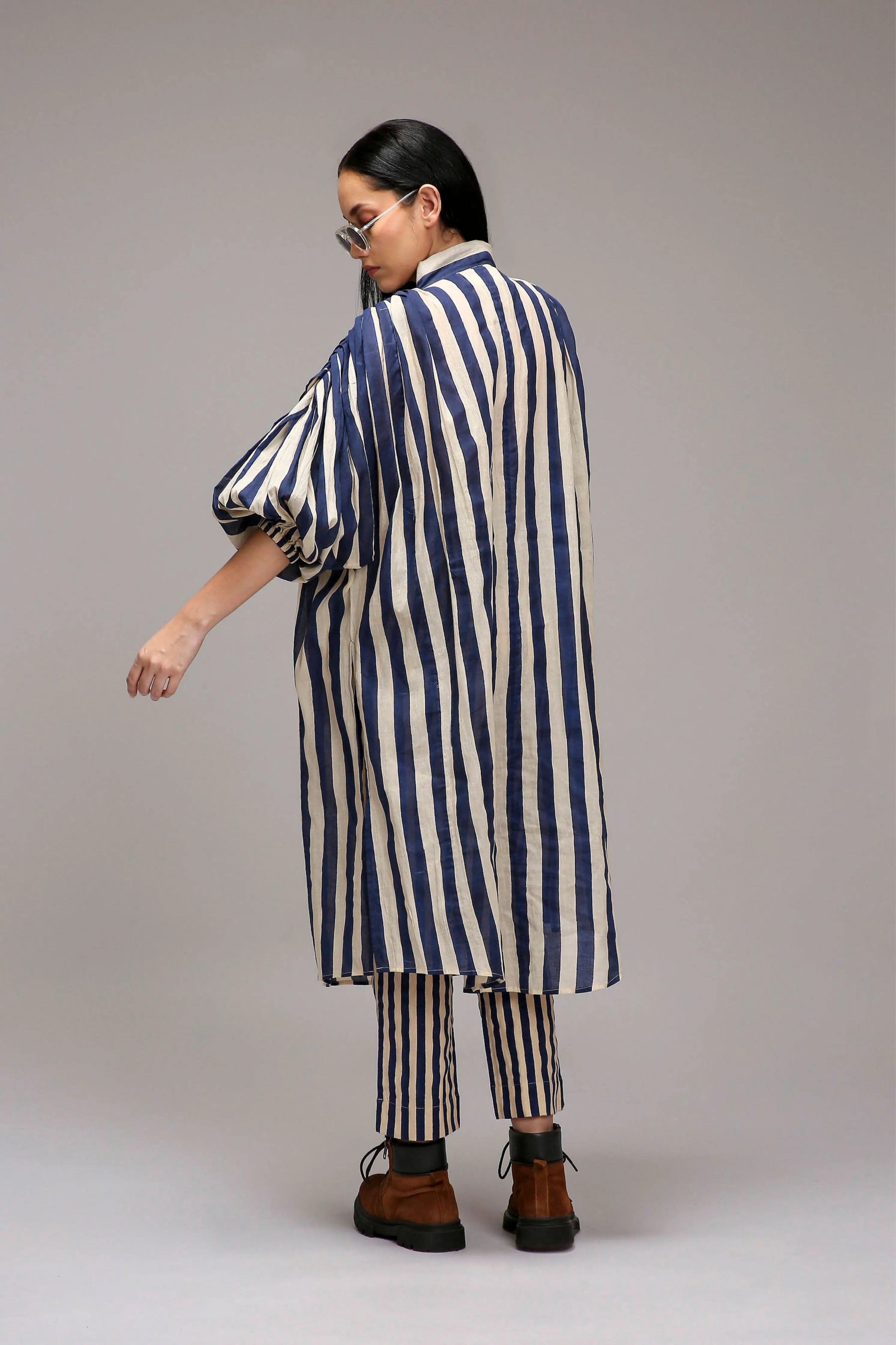 Egg-Shell Blue Striped Baha Tunic Set