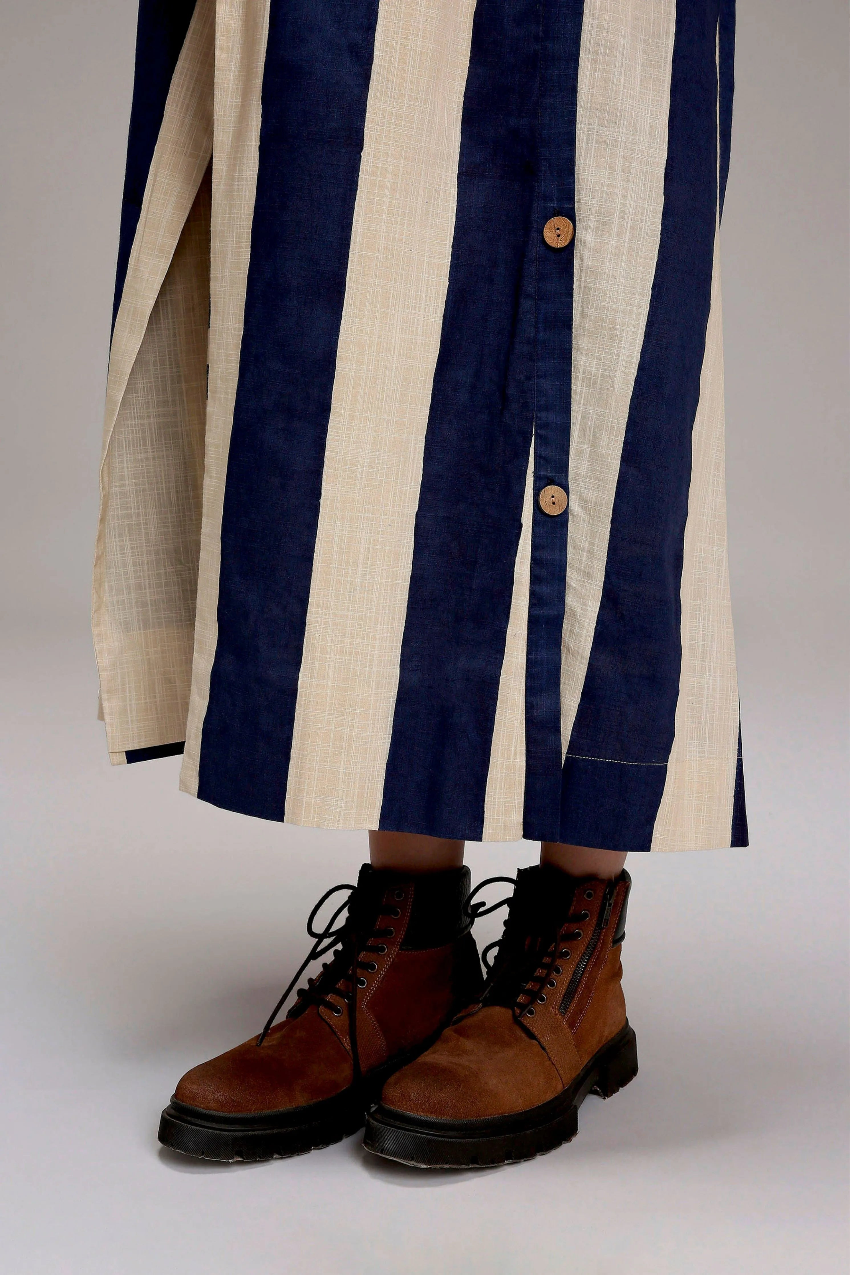 Egg-Shell Blue & Green Dual Stripe Dress Jacket Set