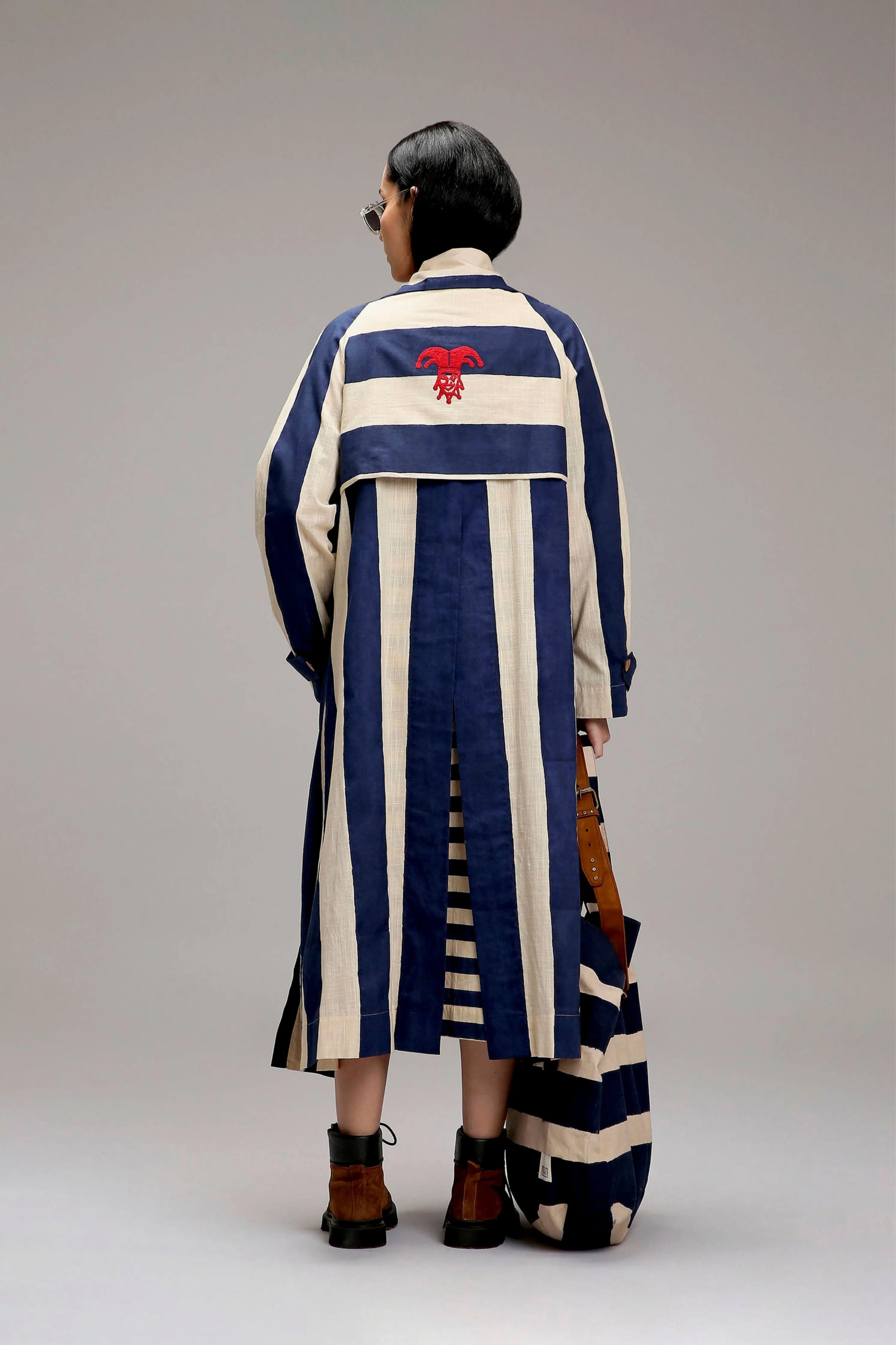 Egg-Shell Blue & Green Dual Stripe Dress Jacket Set