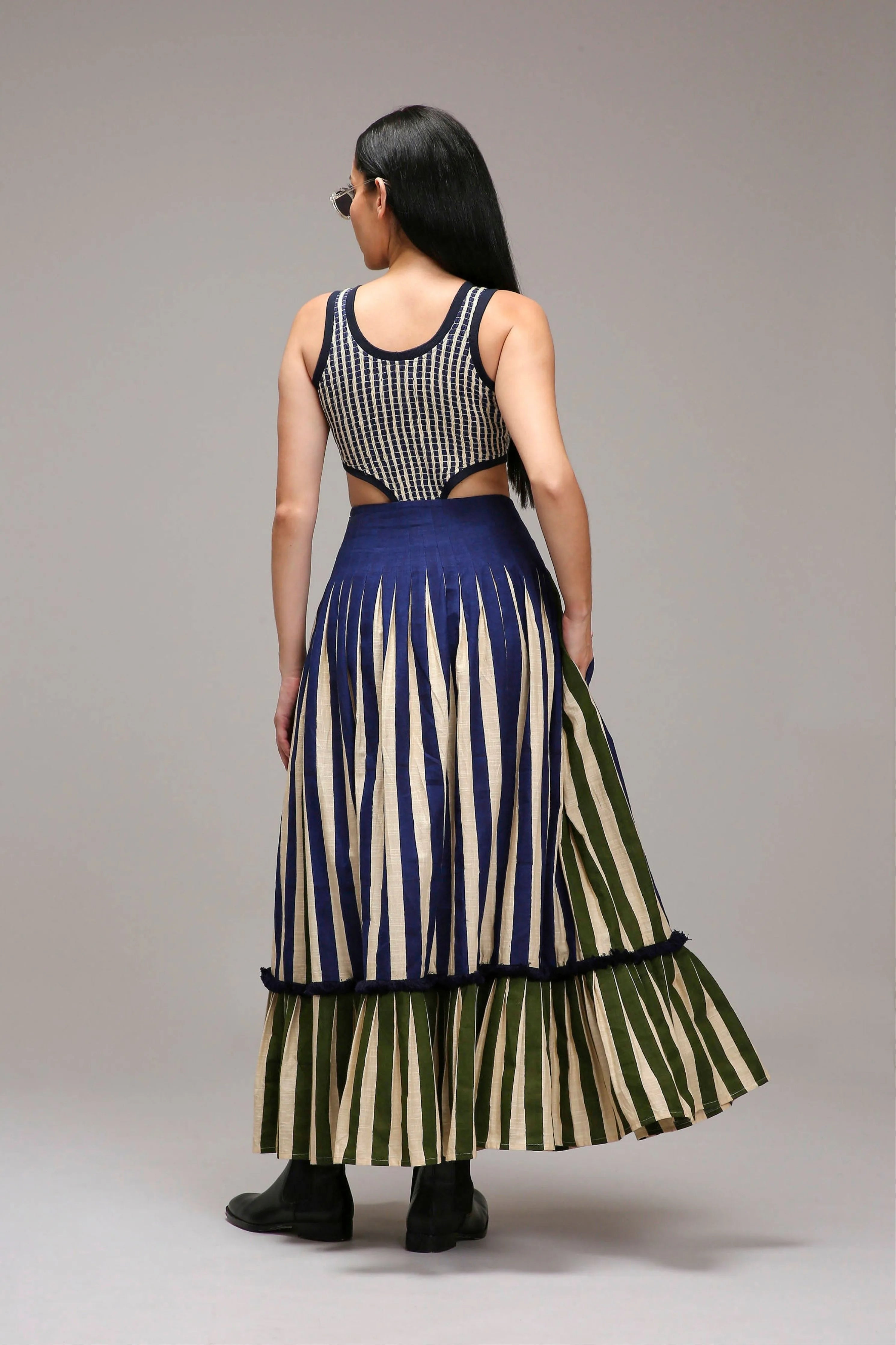 Egg-Shell Bodysuit Dual Striped Skirt Set