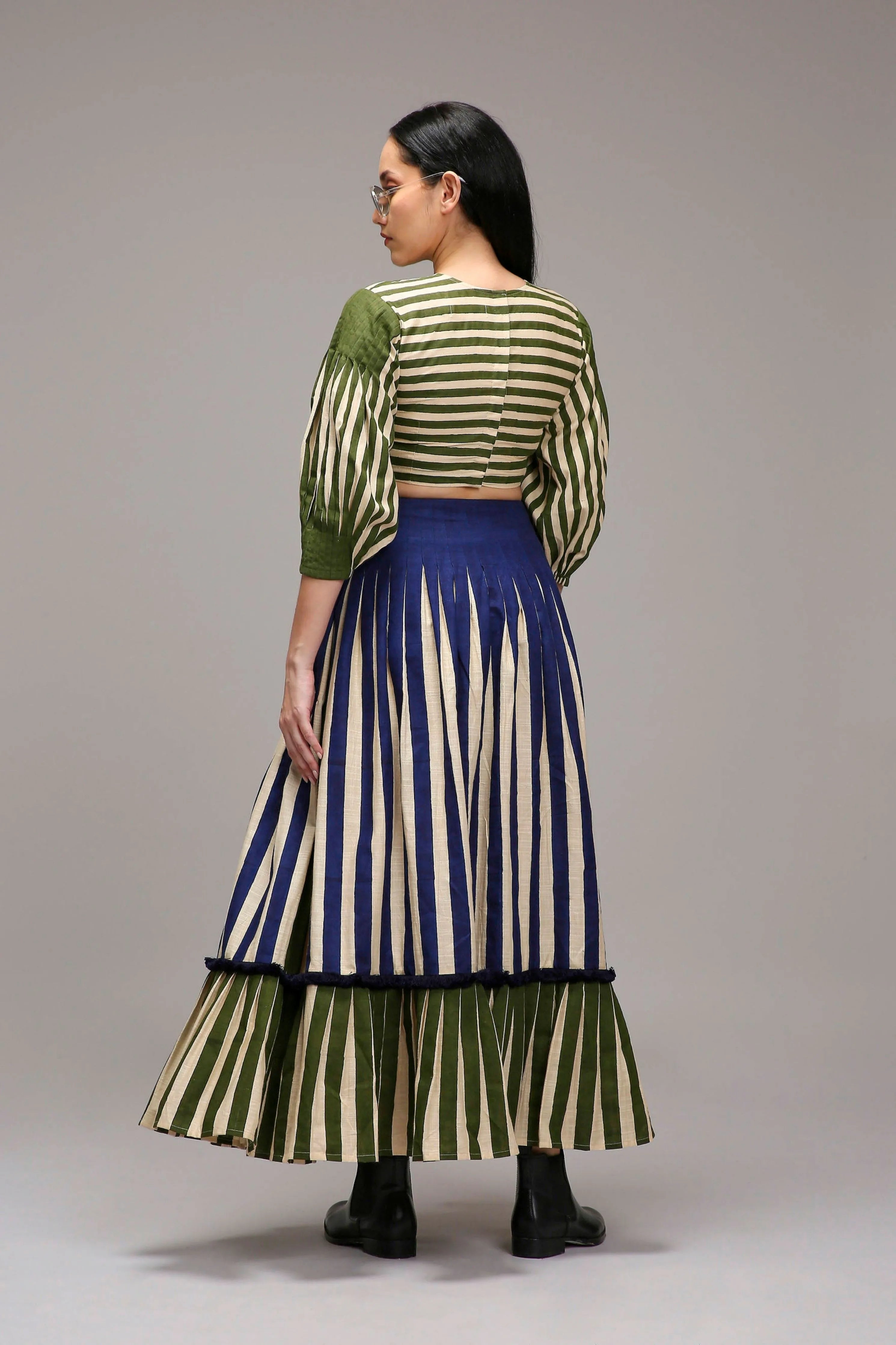 Egg-Shell Striped Crop Top & Skirt Set
