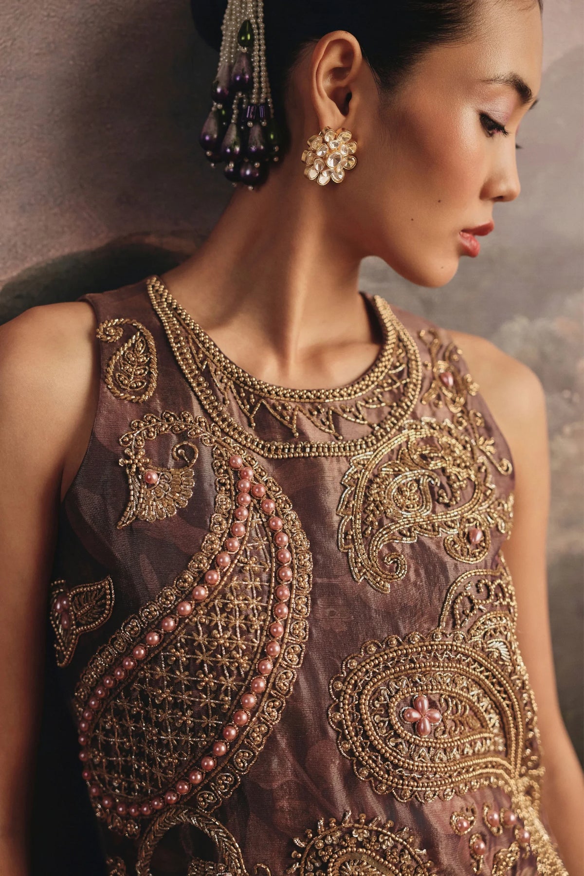 Mauve Tissue Kurta Set