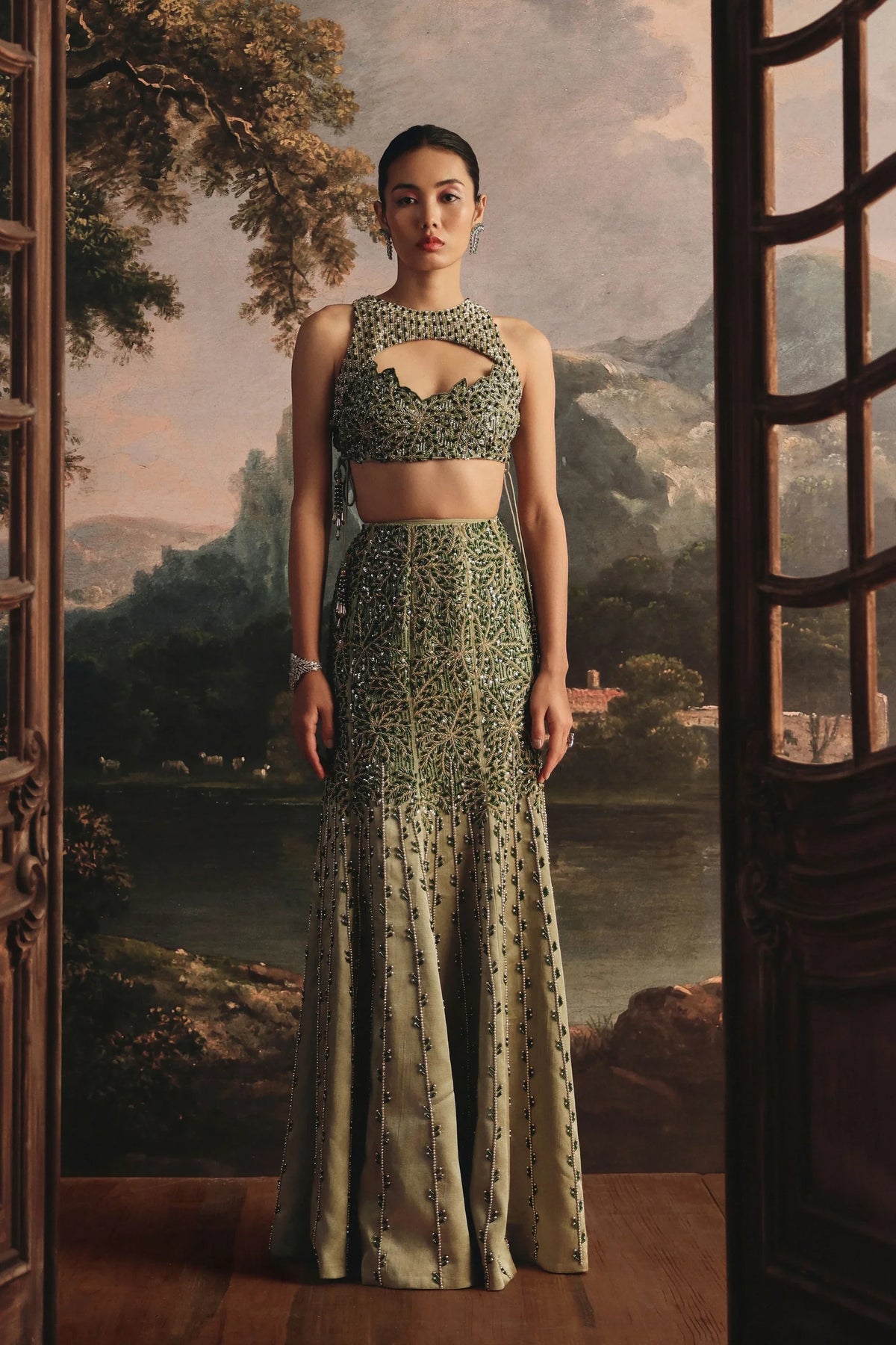 Moss Green Skirt Set