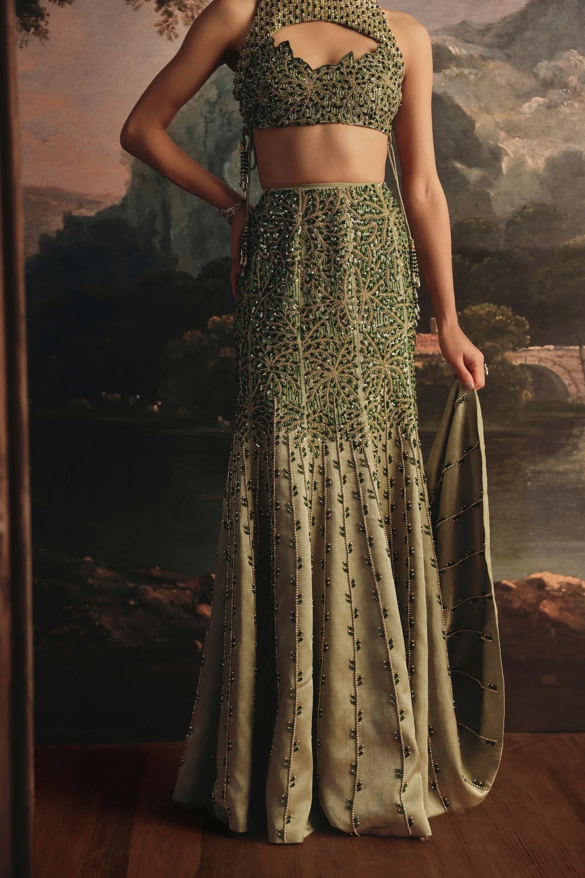 Moss Green Skirt Set