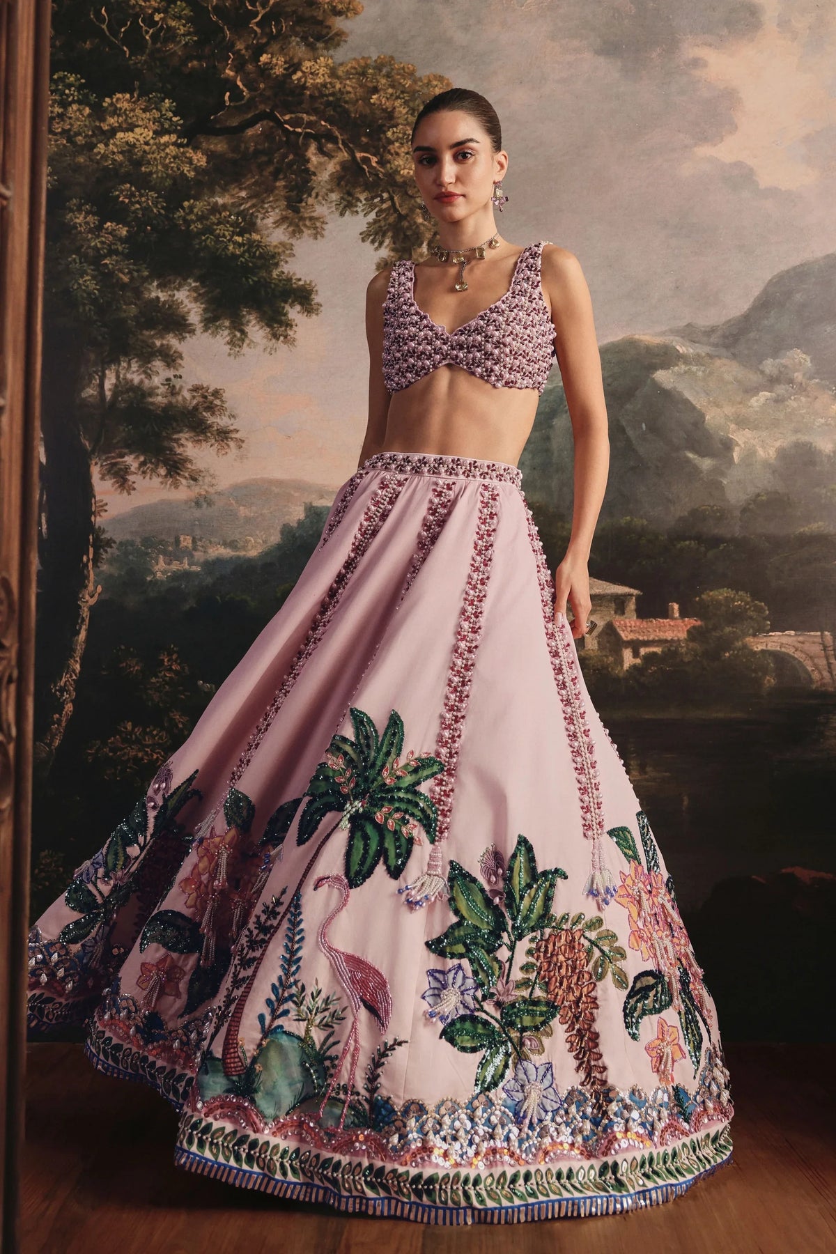 Light Pink Printed Skirt Set