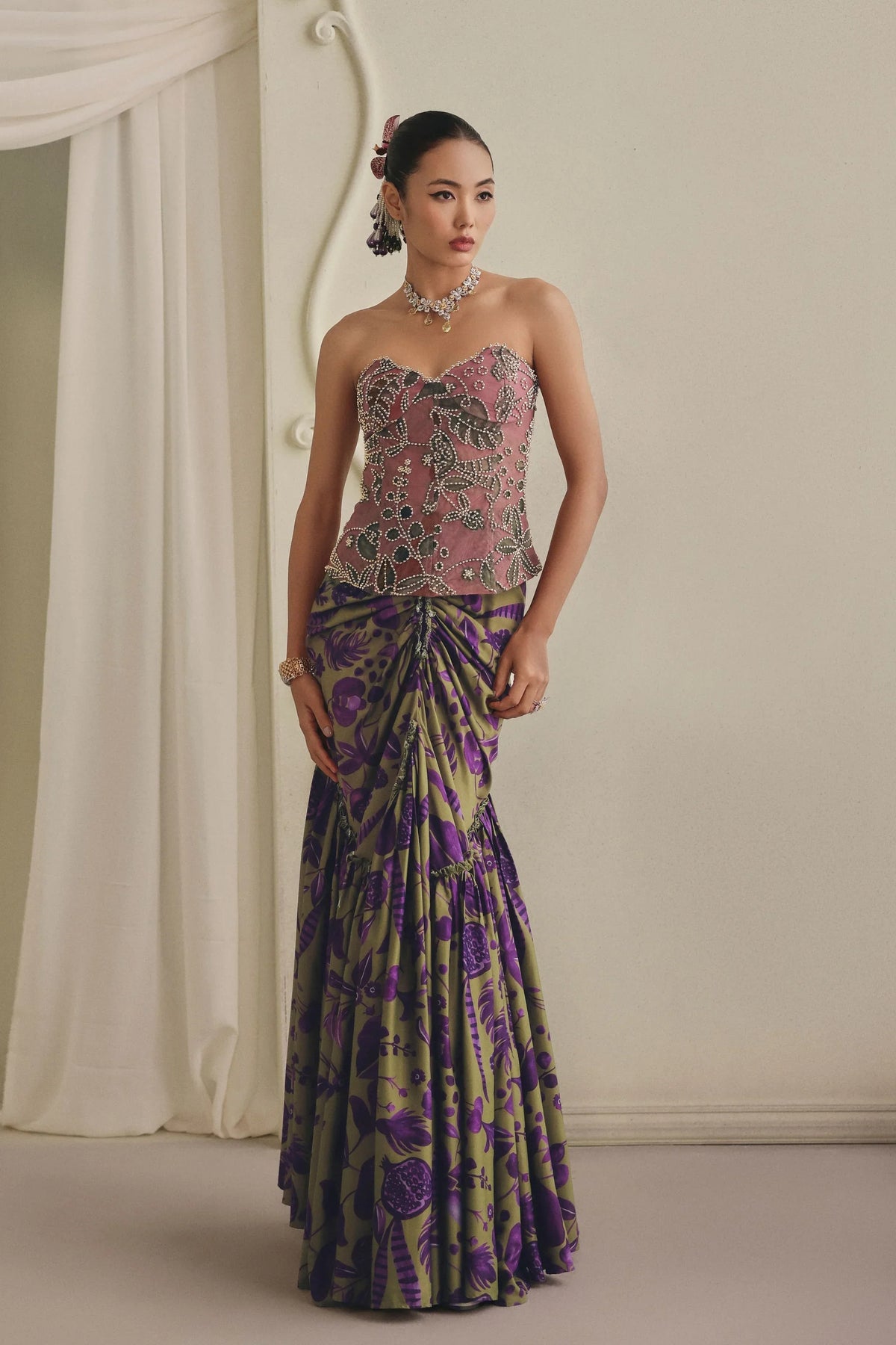 Pink & Olive Skirt Set