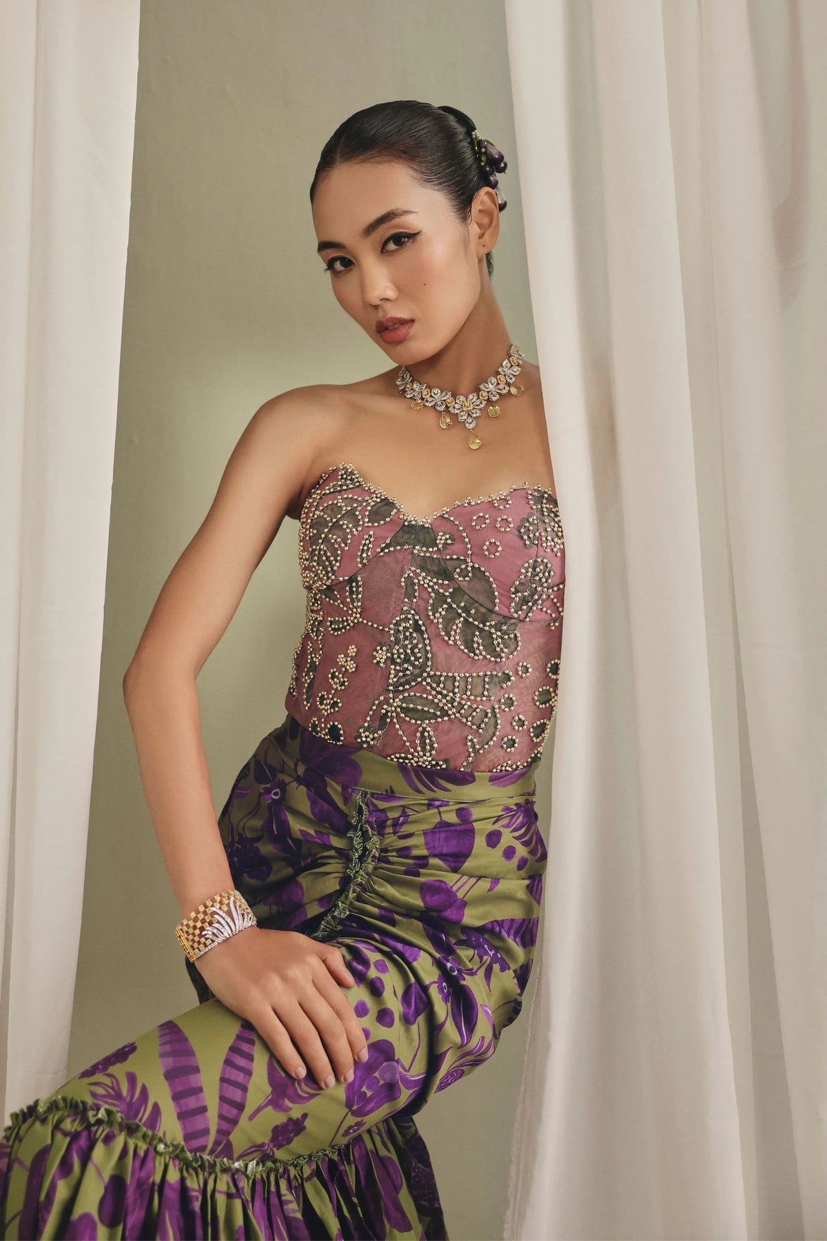Pink & Olive Skirt Set