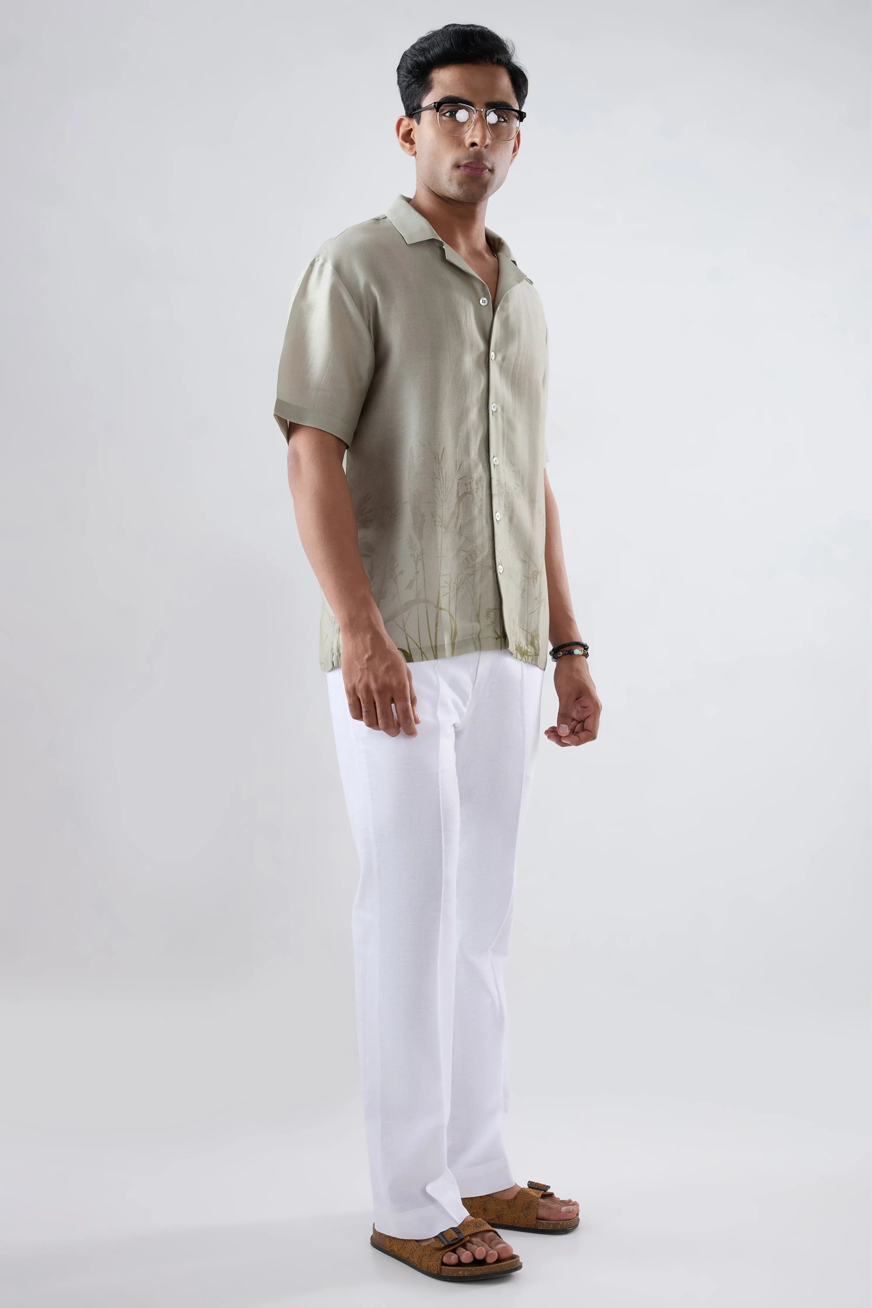 Grey Ecoprint Cuban Collar Shirt